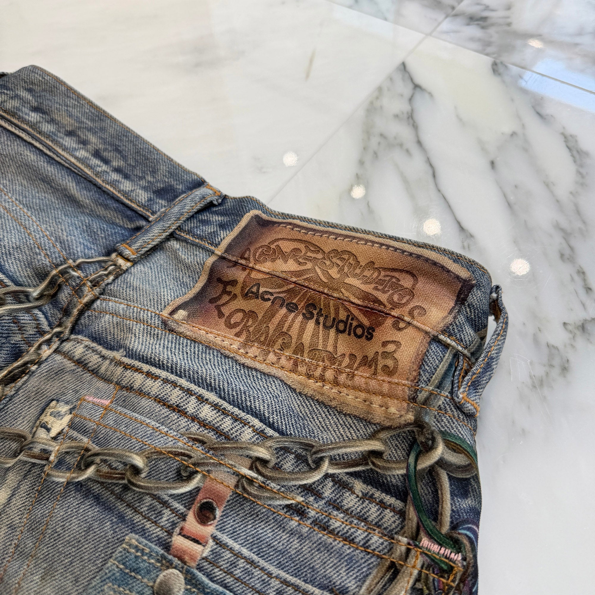 Acne Studios 2024AW Trompe L'oeil Chain Graphic Over Denim Pants FN-MN-TROU001290 Size 32 アクネストゥディオズ トロンプルイユ チェーングラフィックオーバーデニムパンツ サイズ32