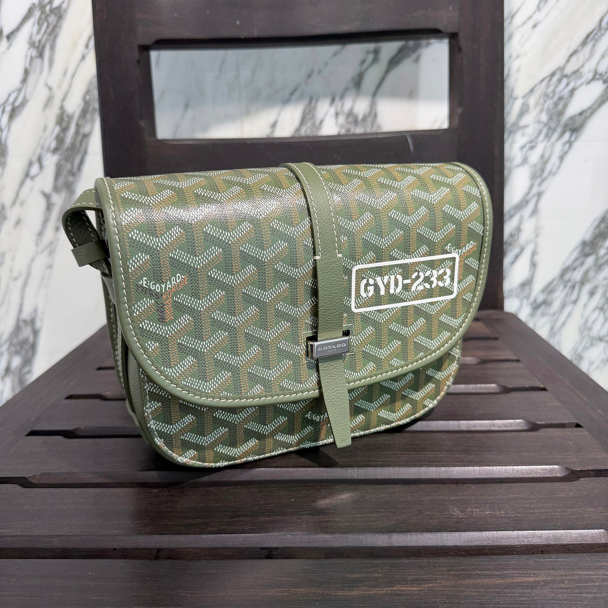 GOYARD 2025SS ARMY GREEN HAND PAINTED Belvedere PM Shoulder Bag