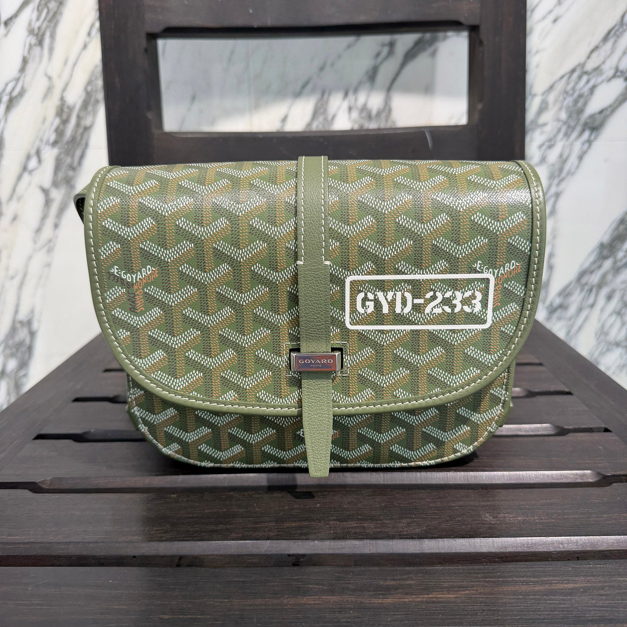 GOYARD 2025SS ARMY GREEN HAND PAINTED Belvedere PM Shoulder Bag