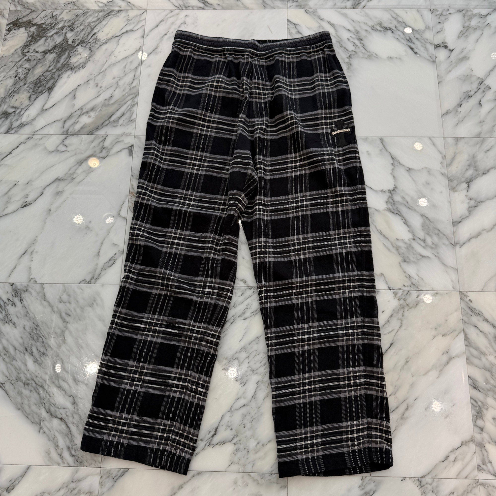 CHROME HEARTS 1 Cross Leather Patch After School Flannel Check Pants Size XL クロムハーツ 1 クロス レザー パッチ アフタースクール フランネル チェック パンツ サイズXL