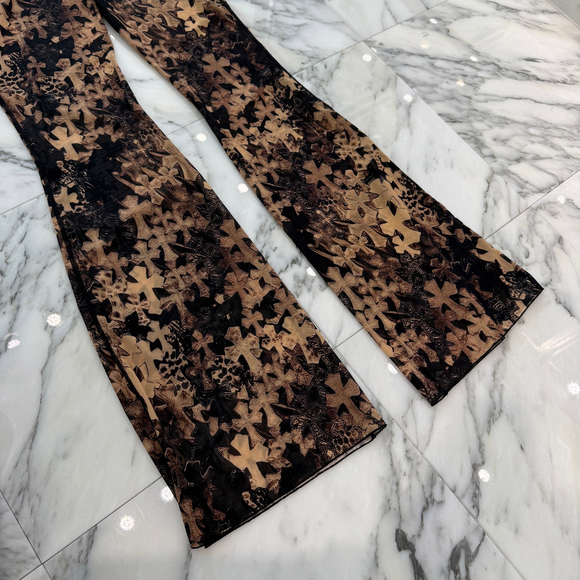CHROME HEARTS Cemetery Cross Mesh Lace Flare Long Pants Size M クロムハーツ セメタリークロス メッシュ レース フレアロングパンツ サイズM