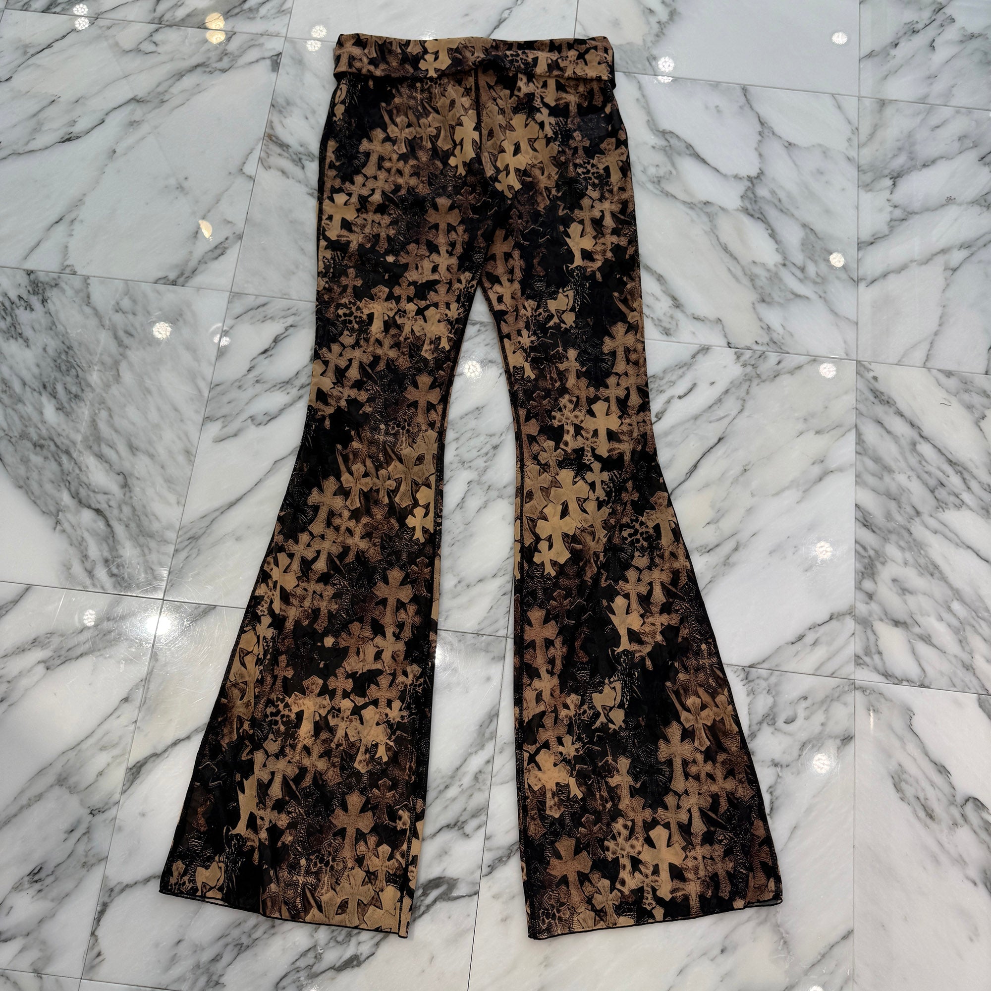 CHROME HEARTS Cemetery Cross Mesh Lace Flare Long Pants Size M クロムハーツ セメタリークロス メッシュ レース フレアロングパンツ サイズM