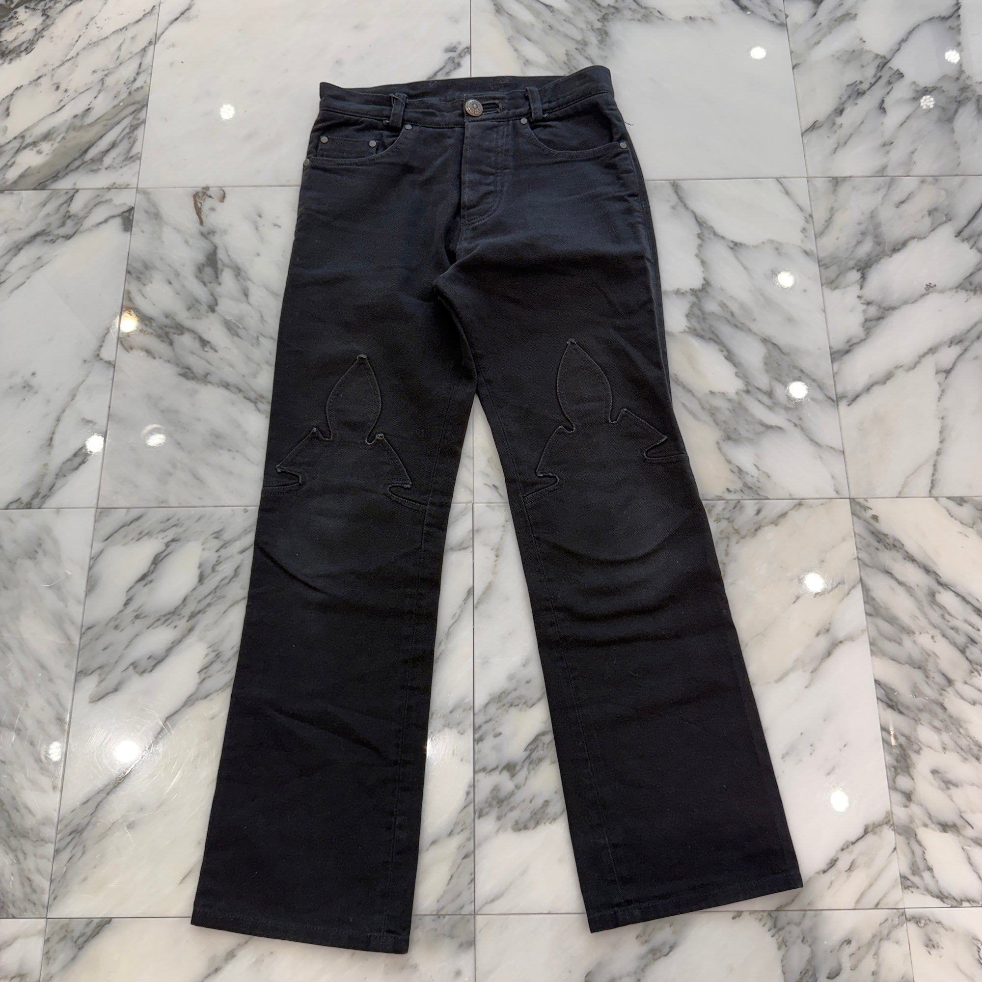 CHROME HEARTS Flare Knee Horseshoe Button Denim Pants Size 27 クロムハーツ フレアニー ホースシューボタン デニムパンツ サイズ27