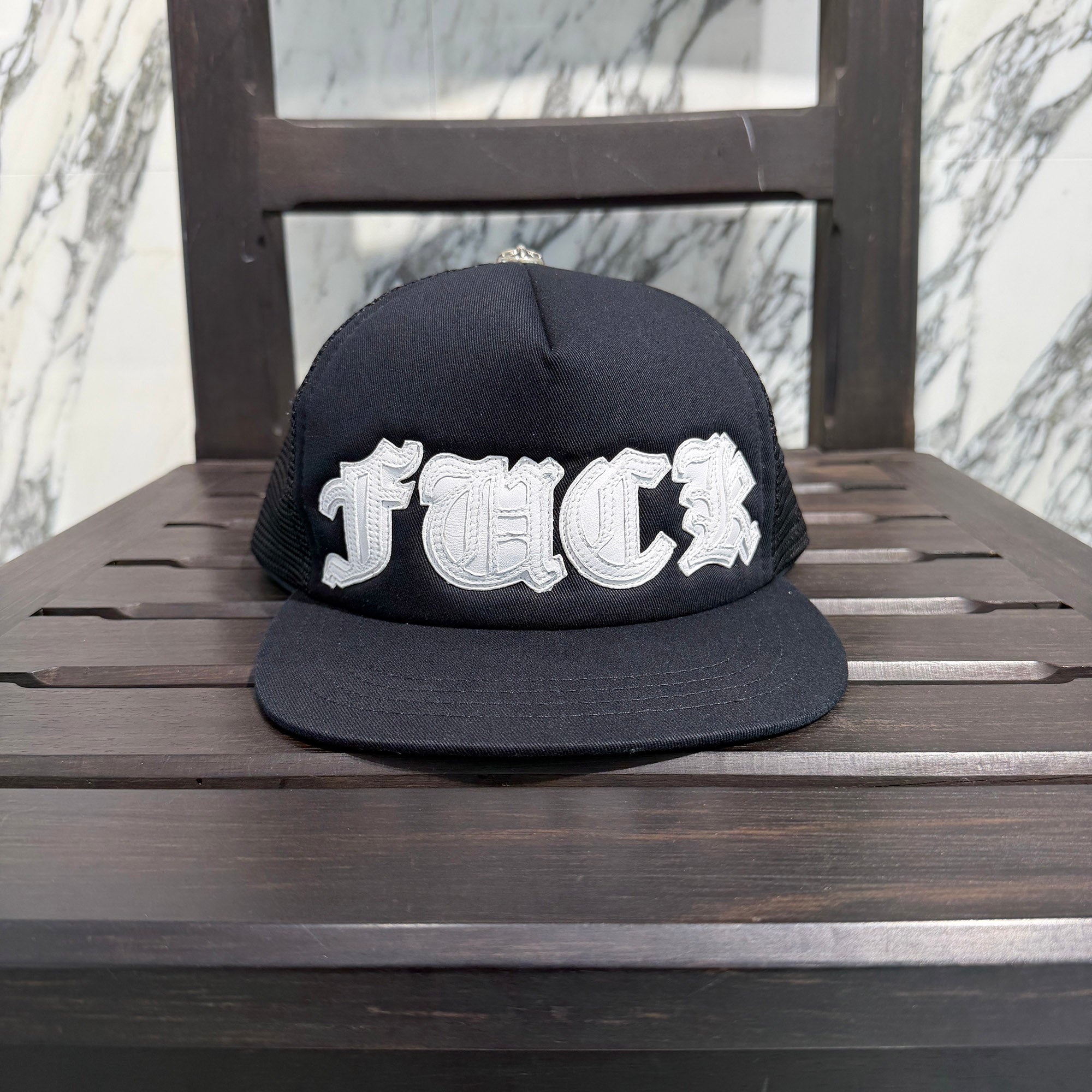 CHROME HEARTS FUCK Leather Patch Trucker Cap Size ONE SIZE (51-61) クロムハーツ ファック レザーパッチ トラッカーキャップ サイズONE SIZE (51-61)