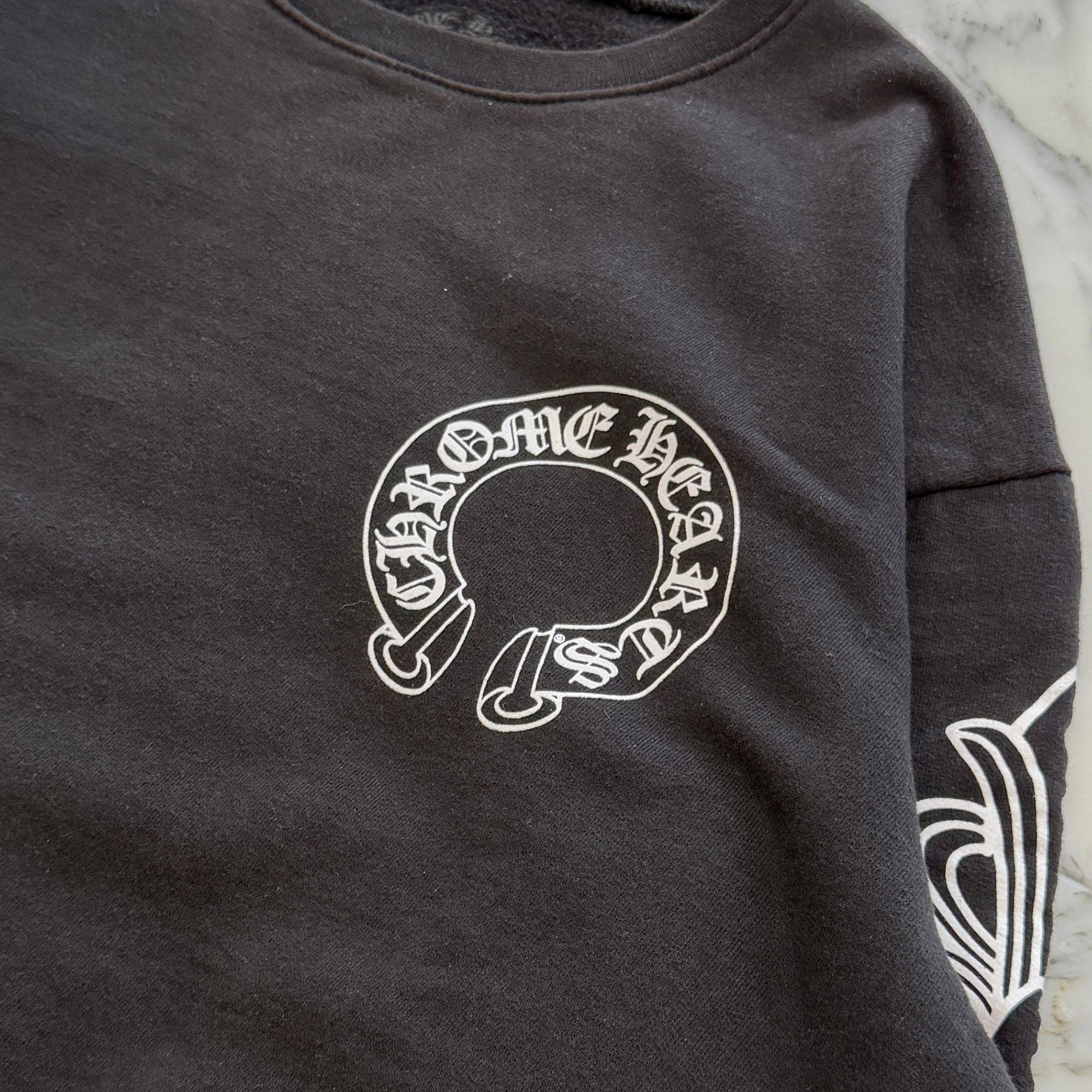 CHROME HEARTS Floral Cross Horseshoe Crewneck Sweat Shirts Size S クロムハーツ フローラルクロス ホースシュー クルーネック スウェットシャツ サイズS
