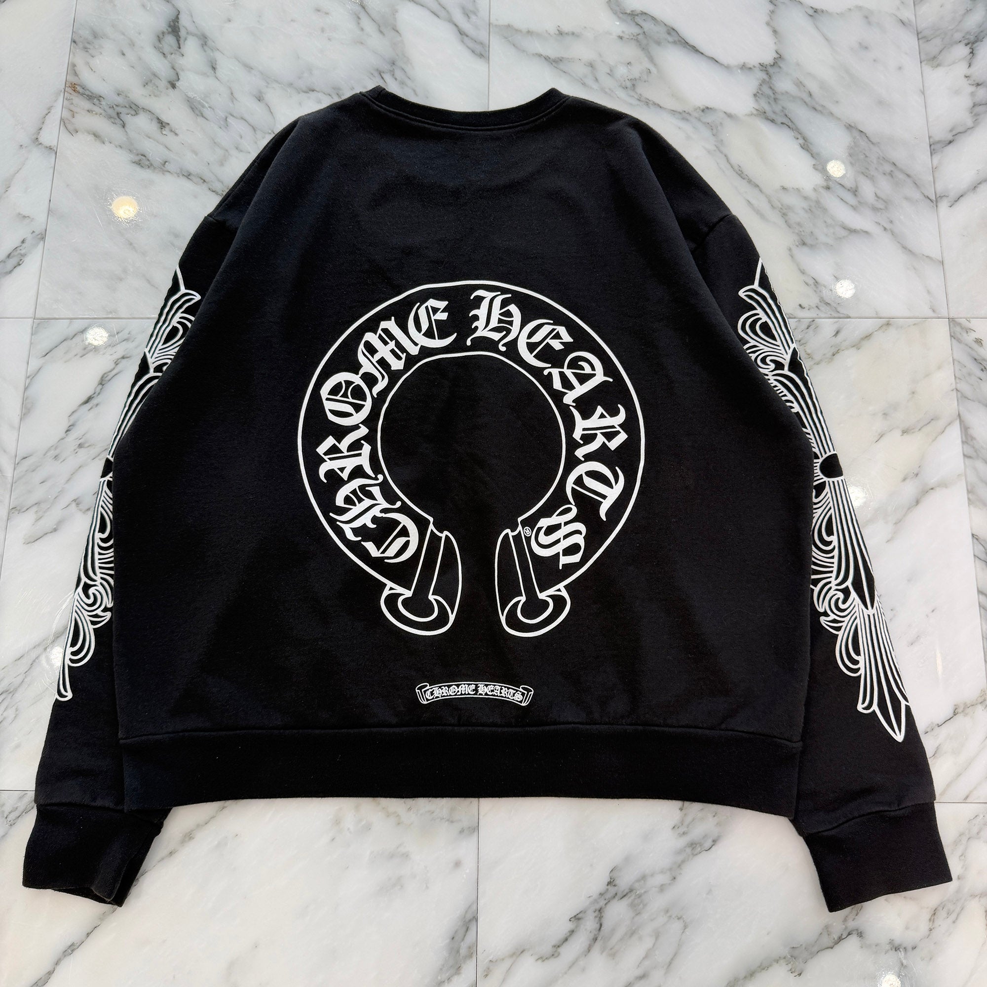 CHROME HEARTS Floral Cross Horseshoe Crewneck Sweat Shirts Size S クロムハーツ フローラルクロス ホースシュー クルーネック スウェットシャツ サイズS