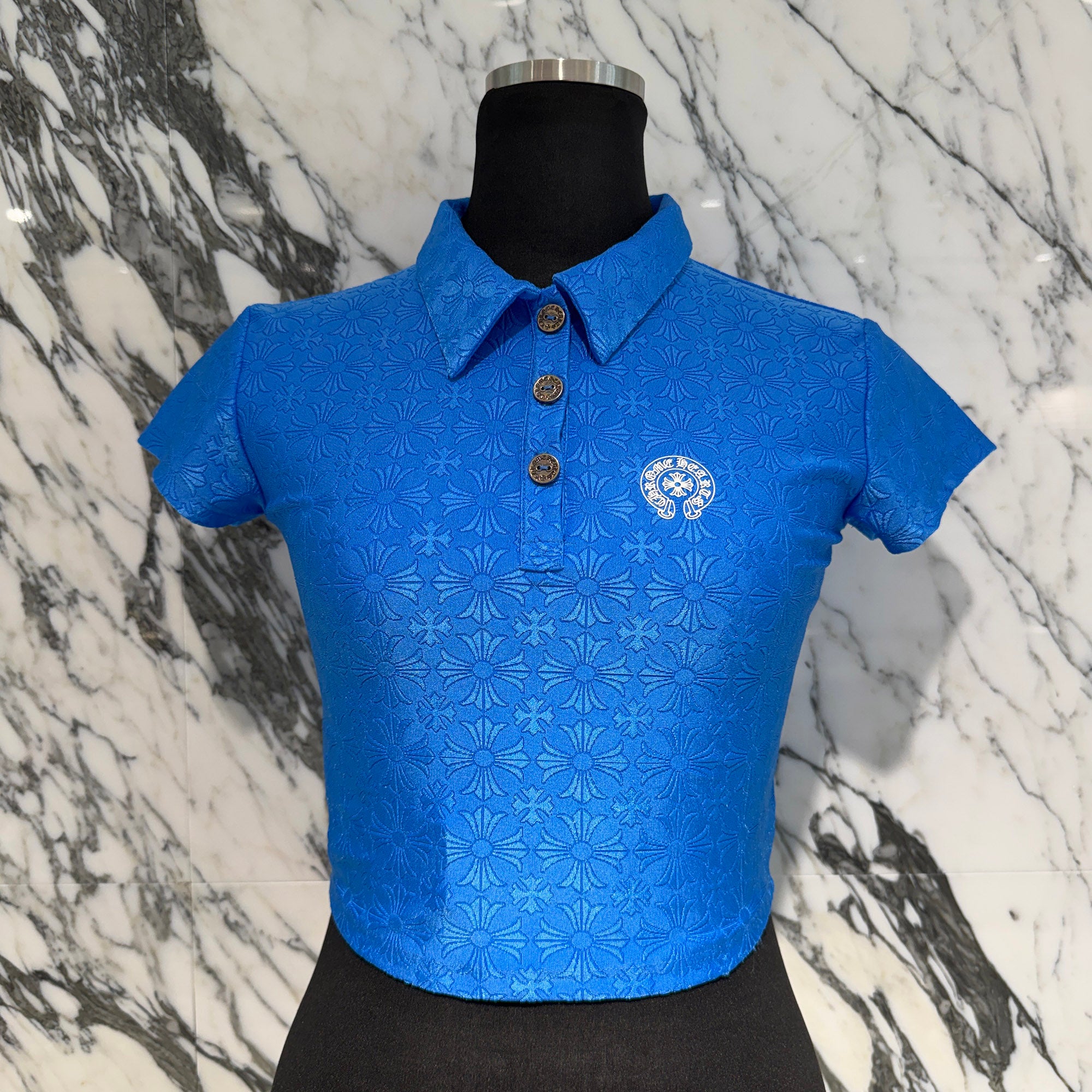 CHROME HEARTS CH Plus Pattern Horseshoe Rubber Print Polo Shirt Size XS クロムハーツ CHプラス柄 ホースシューラバープリント ポロシャツ サイズXS