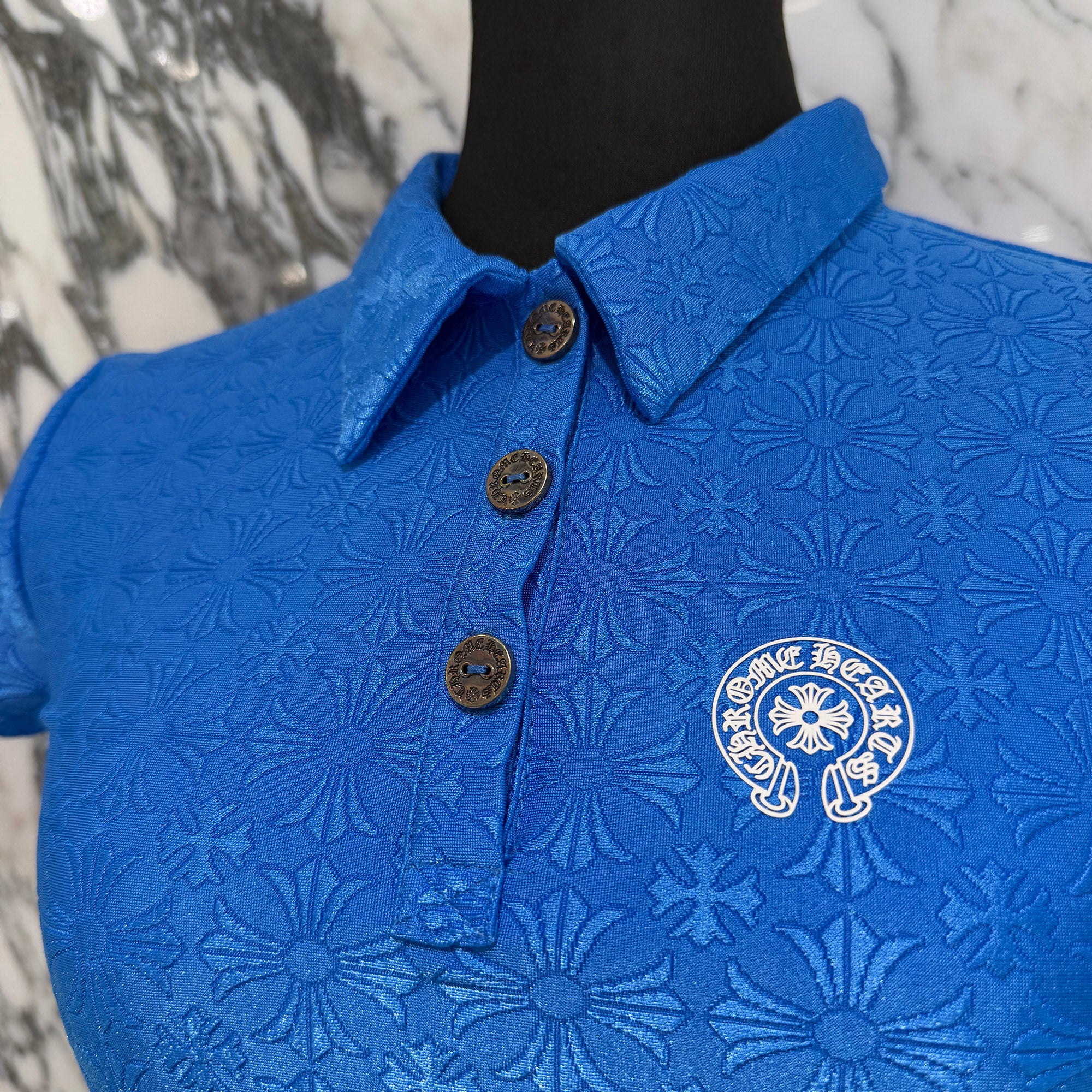 CHROME HEARTS CH Plus Pattern Horseshoe Rubber Print Polo Shirt Size XS クロムハーツ CHプラス柄 ホースシューラバープリント ポロシャツ サイズXS