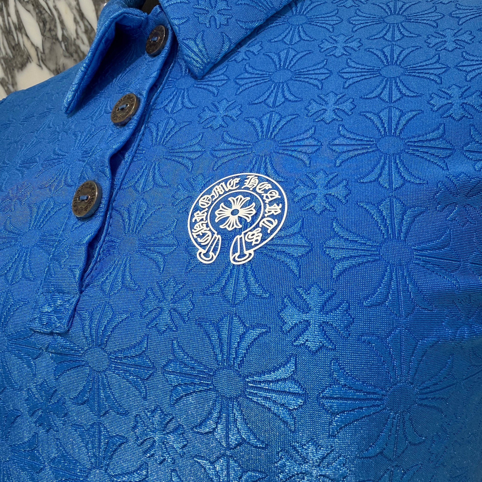 CHROME HEARTS CH Plus Pattern Horseshoe Rubber Print Polo Shirt Size XS クロムハーツ CHプラス柄 ホースシューラバープリント ポロシャツ サイズXS