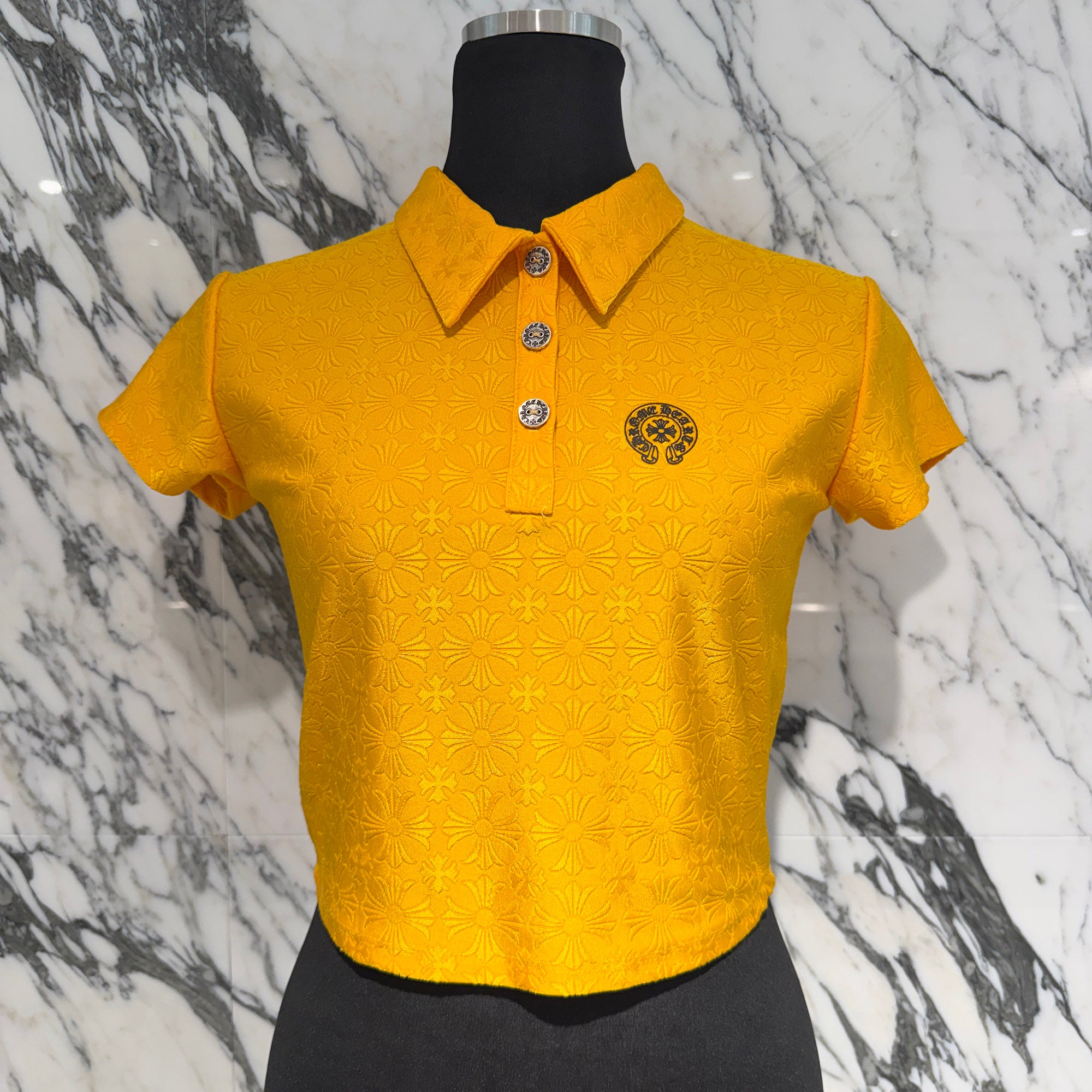 CHROME HEARTS CH Plus Pattern Horseshoe Rubber Print Polo Shirt Size M クロムハーツ CHプラス柄 ホースシューラバープリント ポロシャツ サイズM
