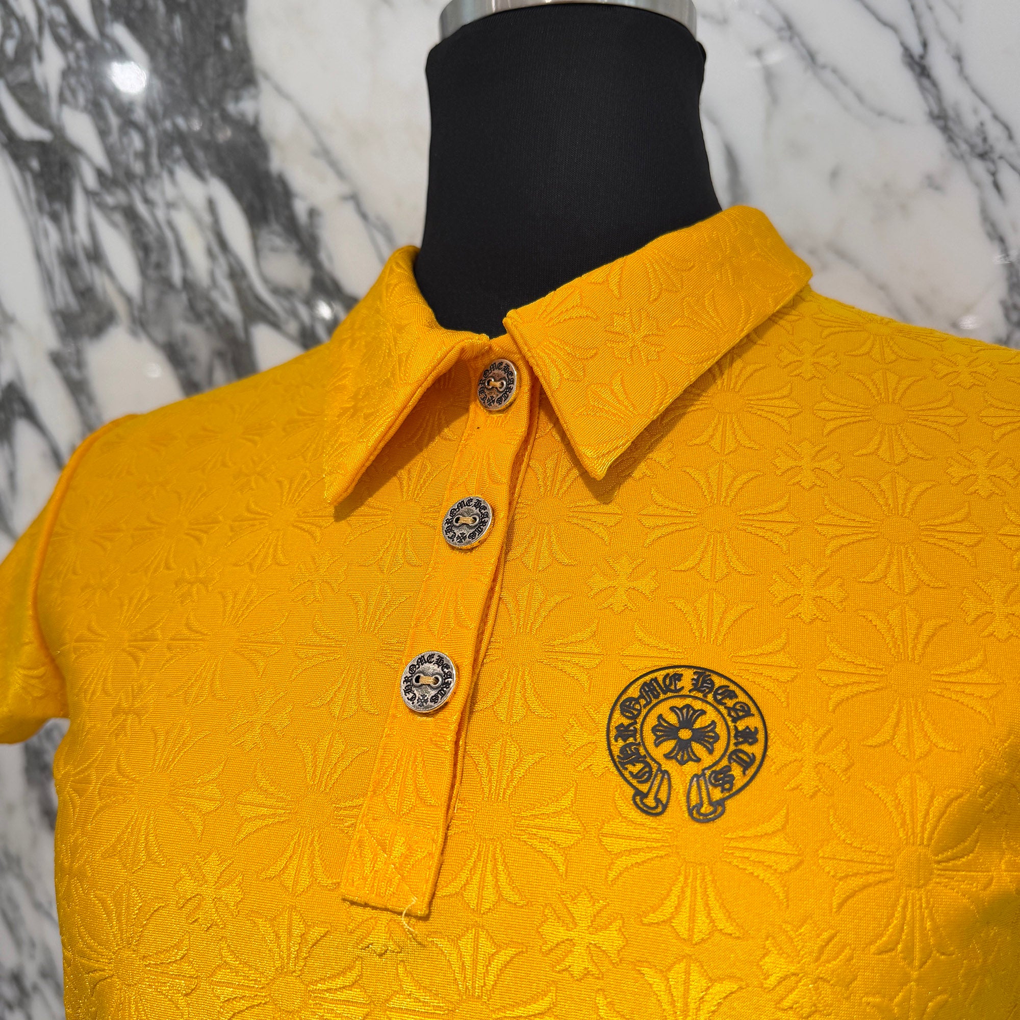 CHROME HEARTS CH Plus Pattern Horseshoe Rubber Print Polo Shirt Size M クロムハーツ CHプラス柄 ホースシューラバープリント ポロシャツ サイズM