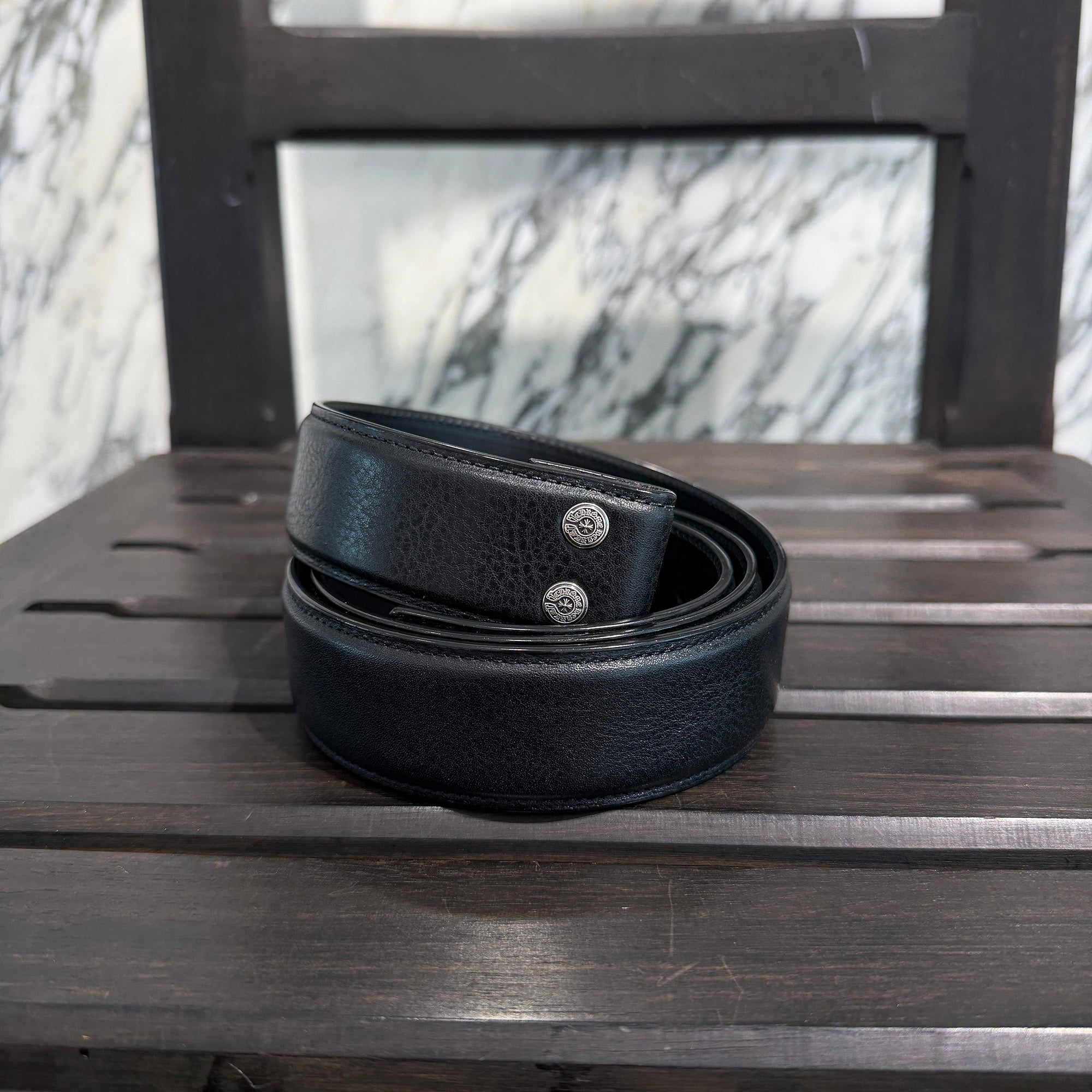 CHROME HEARTS 1.5 STRAP Horseshoe Rivet Leather Belt Size 38 クロムハーツ 1.5ストラップ ホースシューリベット レザーベルト サイズ38