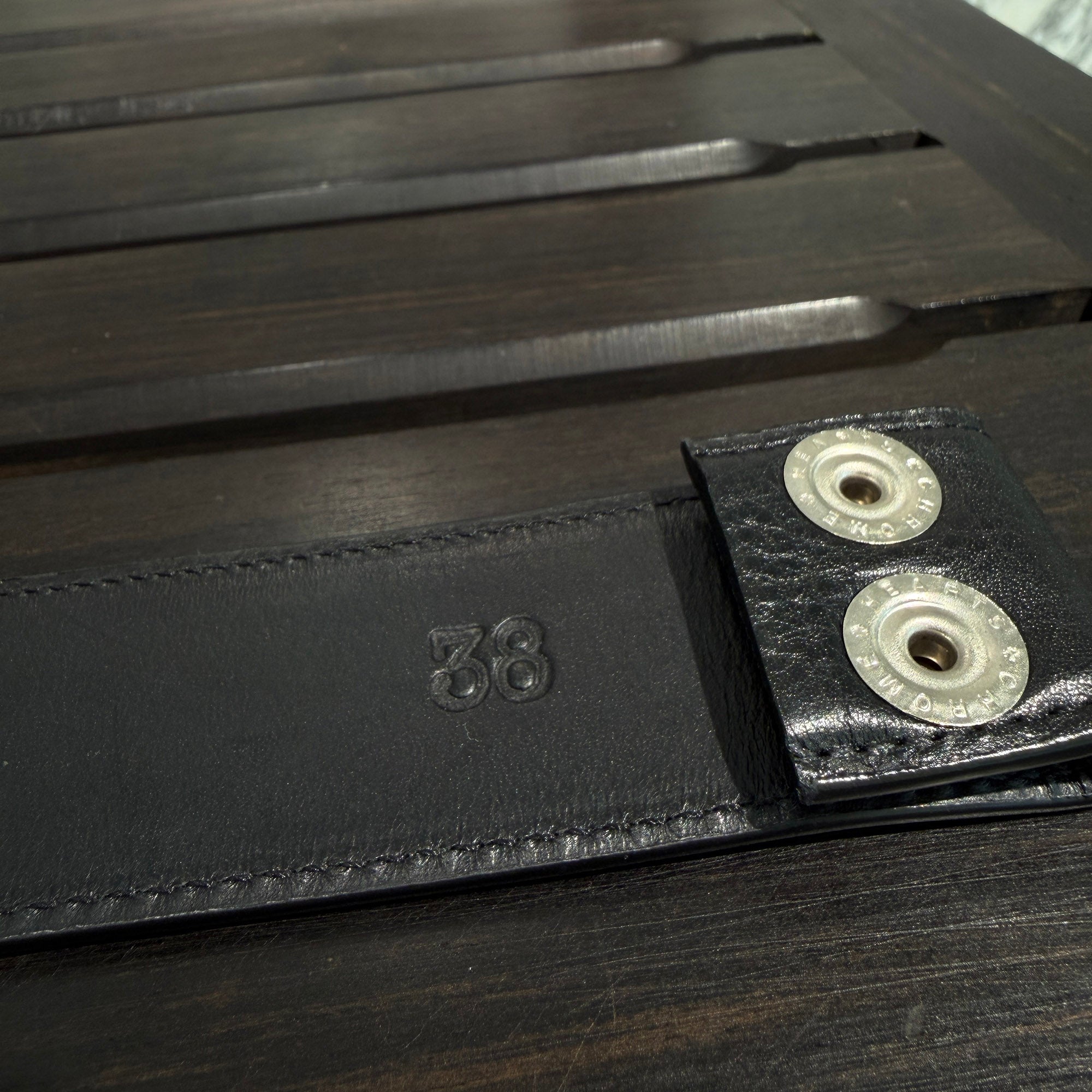 CHROME HEARTS 1.5 STRAP Horseshoe Rivet Leather Belt Size 38