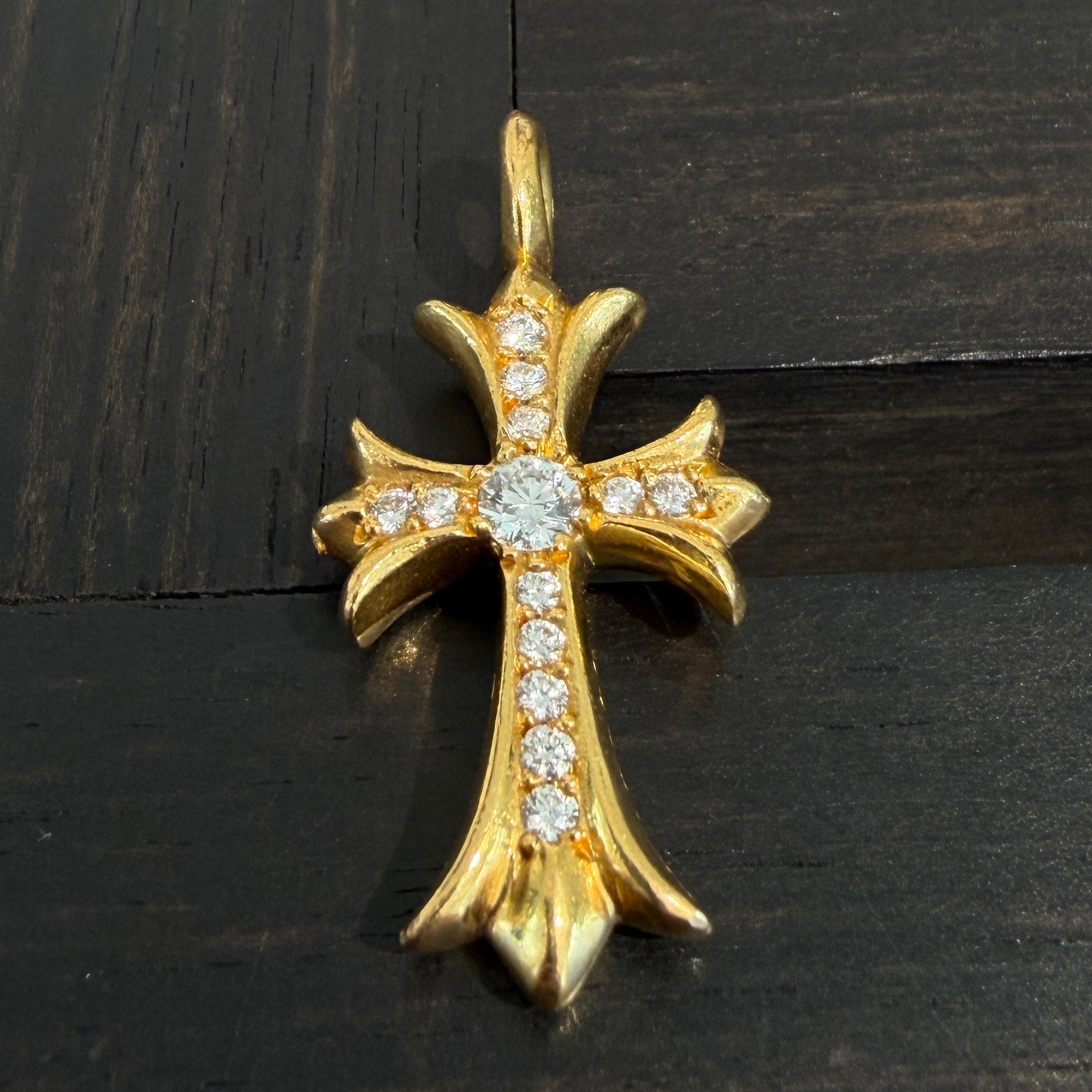 CHROME HEARTS 22K Tiny Fat Cross Pave Diamond Pendant Top クロム