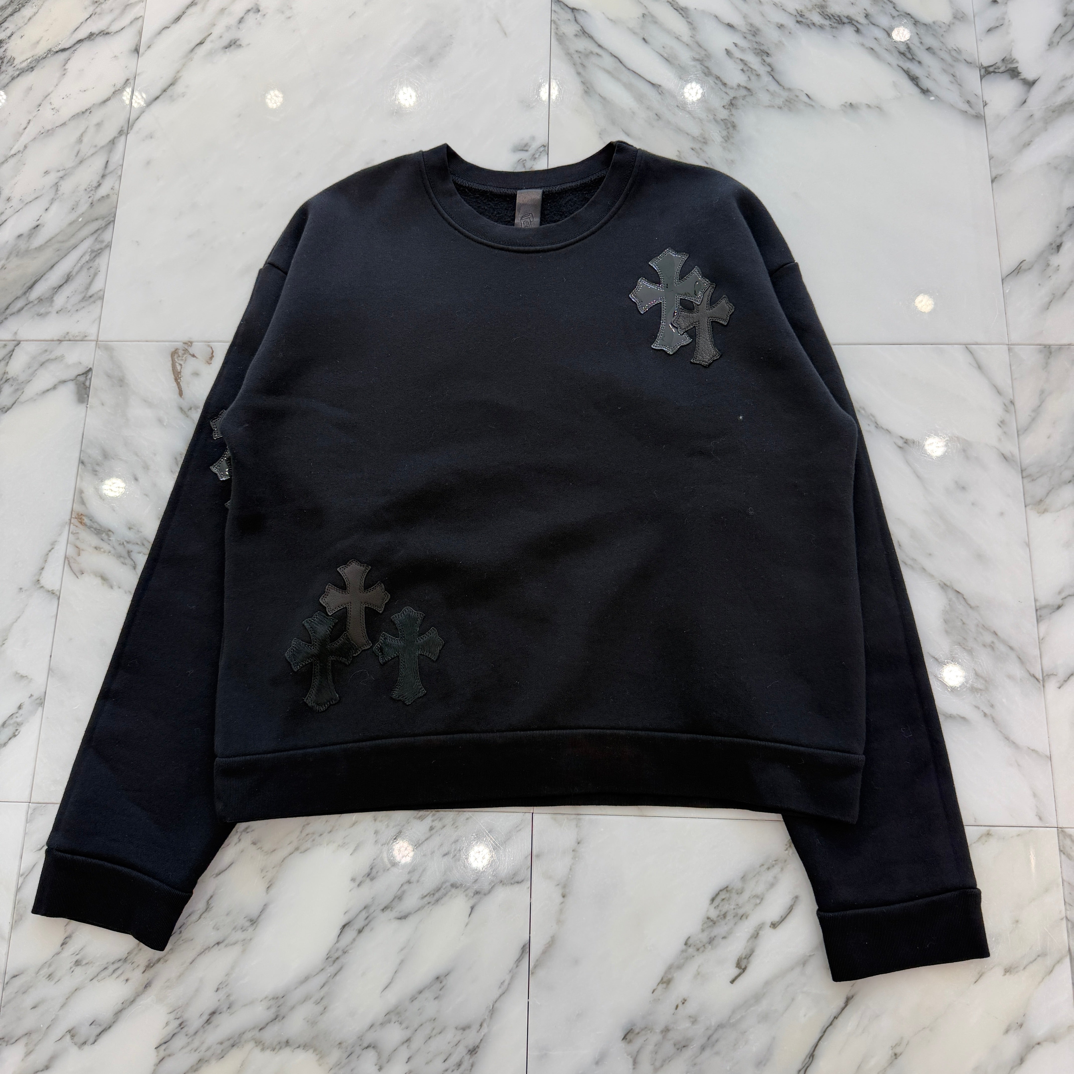 CHROME HEARTS Y NOT Multi Leather Cross Patch Sweatshirt Size M クロムハーツ ワイノット マルチレザークロスパッチ スウェットシャツ サイズM