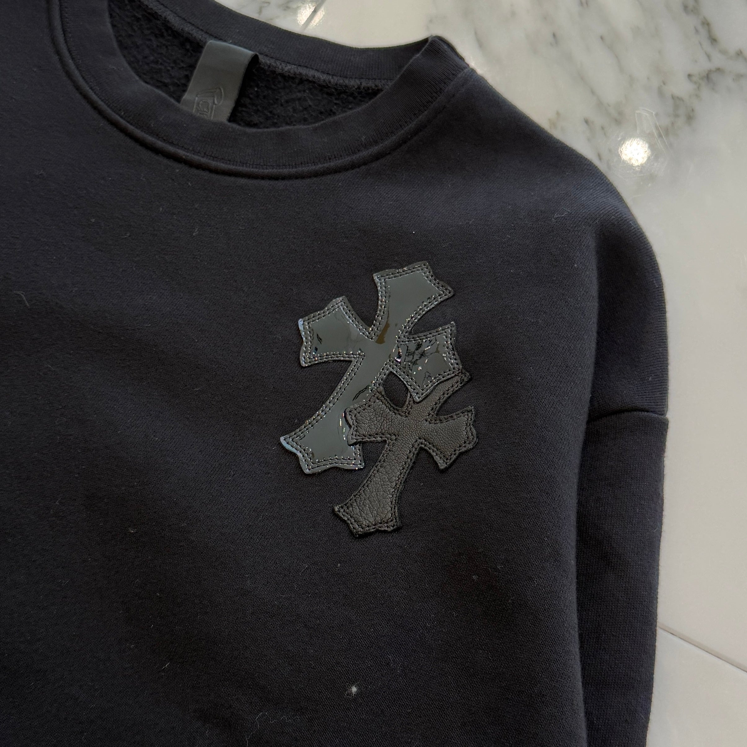 CHROME HEARTS Y NOT Multi Leather Cross Patch Sweatshirt Size M クロムハーツ ワイノット マルチレザークロスパッチ スウェットシャツ サイズM