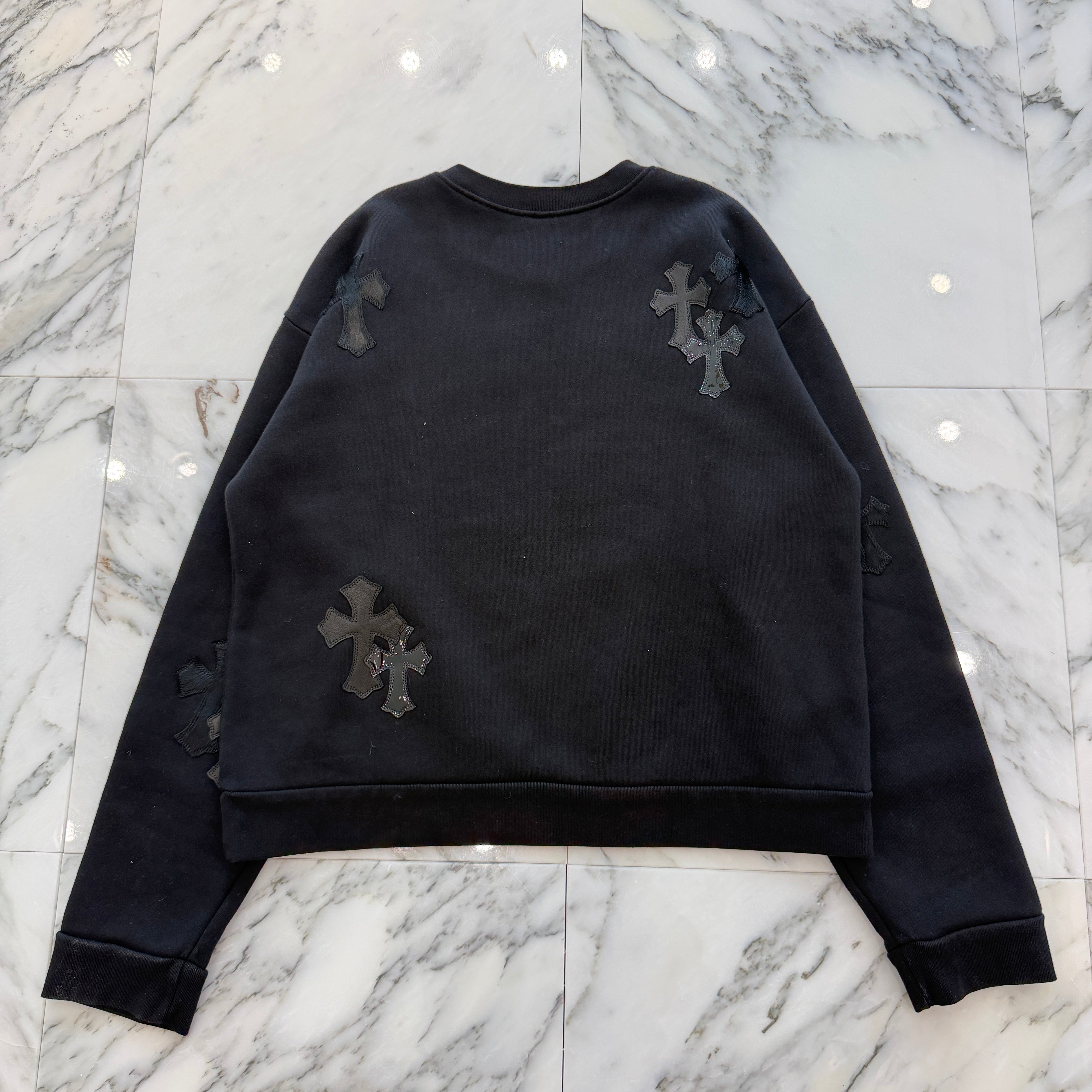 CHROME HEARTS Y NOT Multi Leather Cross Patch Sweatshirt Size M クロムハーツ ワイノット マルチレザークロスパッチ スウェットシャツ サイズM