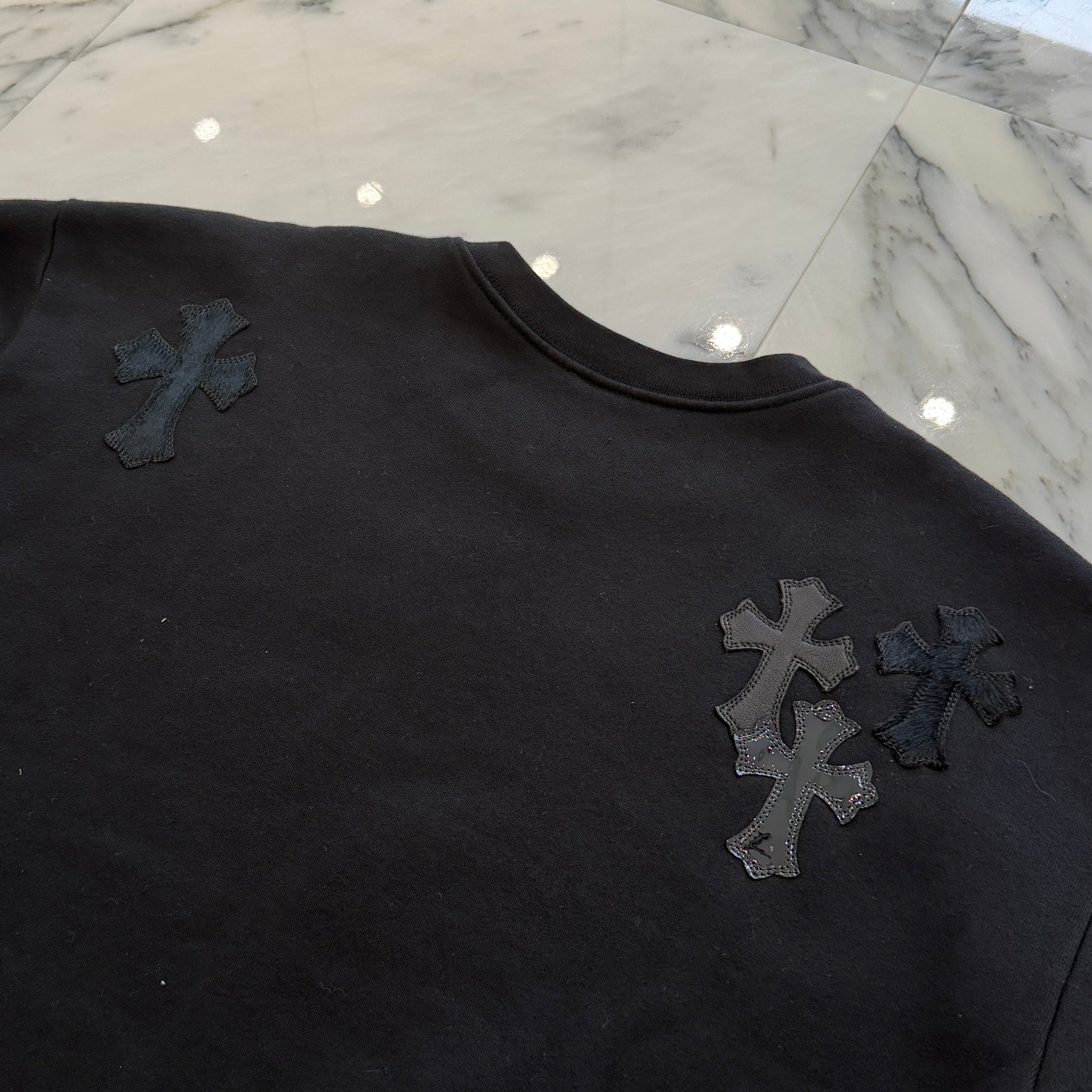 CHROME HEARTS Y NOT Multi Leather Cross Patch Sweatshirt Size M クロムハーツ ワイノット マルチレザークロスパッチ スウェットシャツ サイズM
