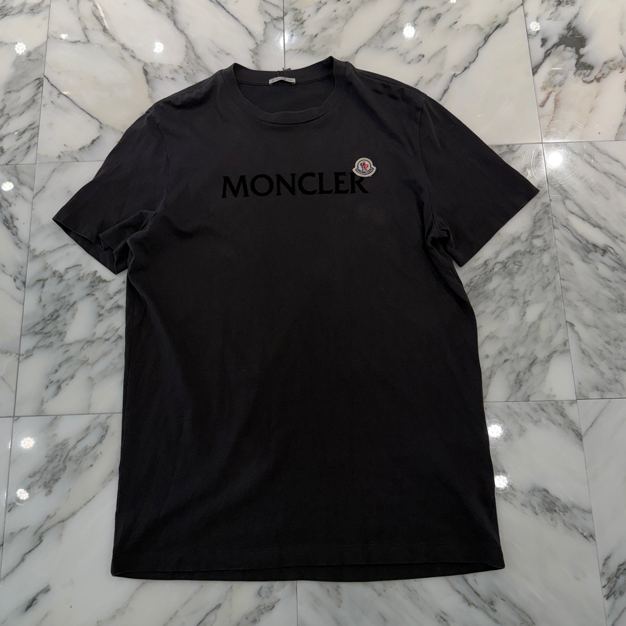 MONCLER MAGLIA Flock Logo Cotton Crew Neck Tee K10918C00075 8390T Size L モンクレール フロックロゴ コットン クルーネック Tシャツ サイズL