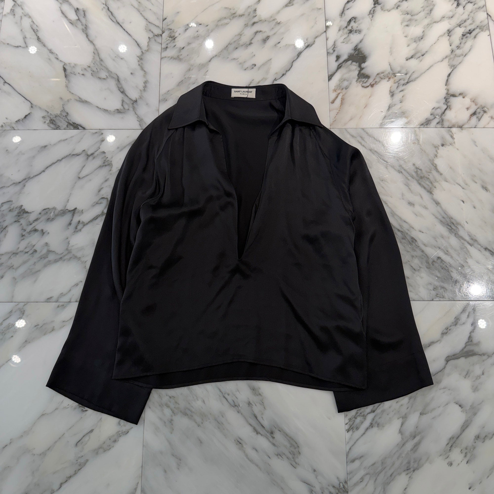 SAINT LAURENT PARIS 2022SS Valuze Silk Pullover Long Sleeve Shirt 733571 Y900R Size 37 サンローランパリ ヴァルーズ シルク プルオーバー ロングスリーブシャツ サイズ37