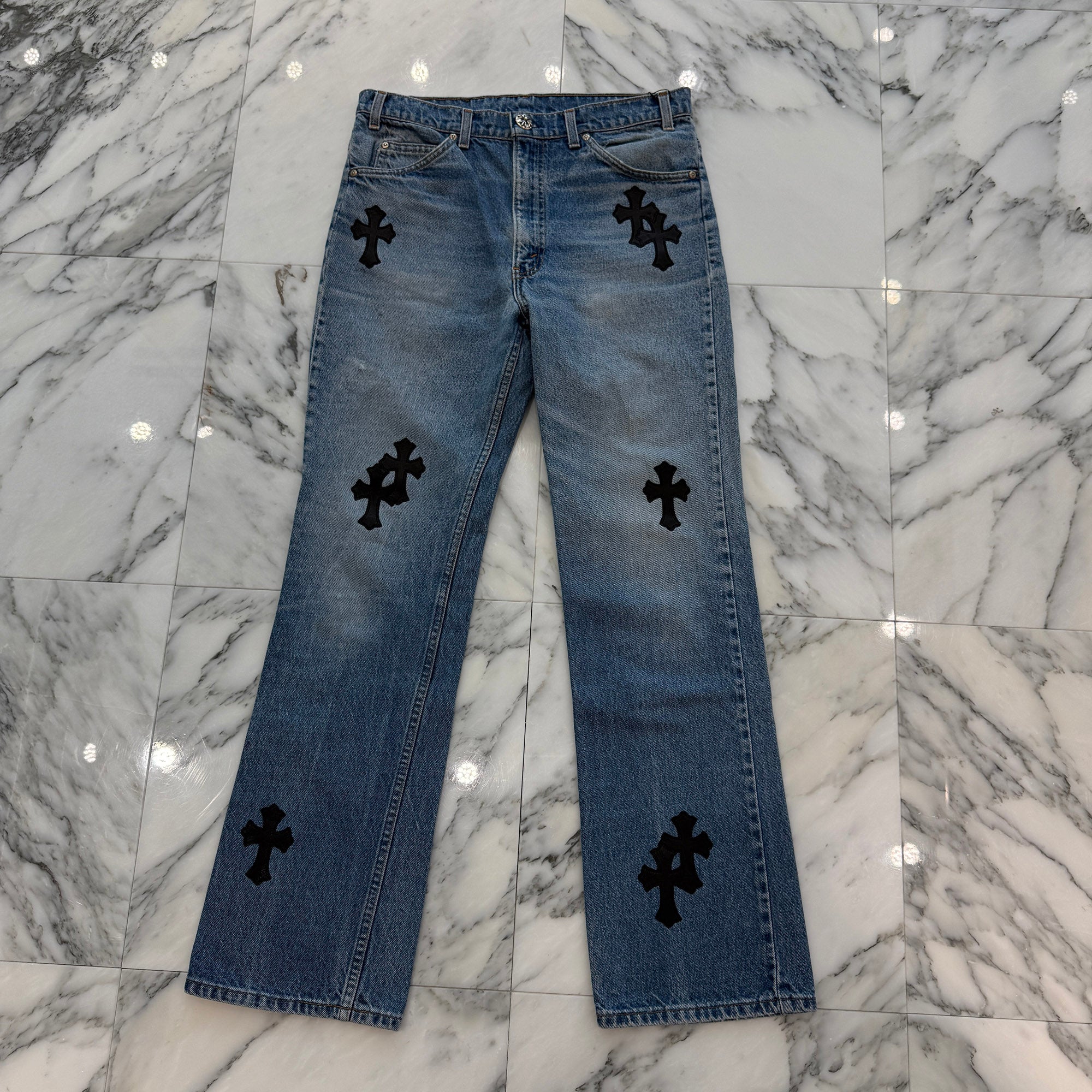 CHROME HEARTS × Levi's VNTG Leather Cross Patch Jeans Size 32 クロムハーツ × リーバイス ヴィンテージ レザークロスパッチ ジーンズ デニムパンツ サイズ32