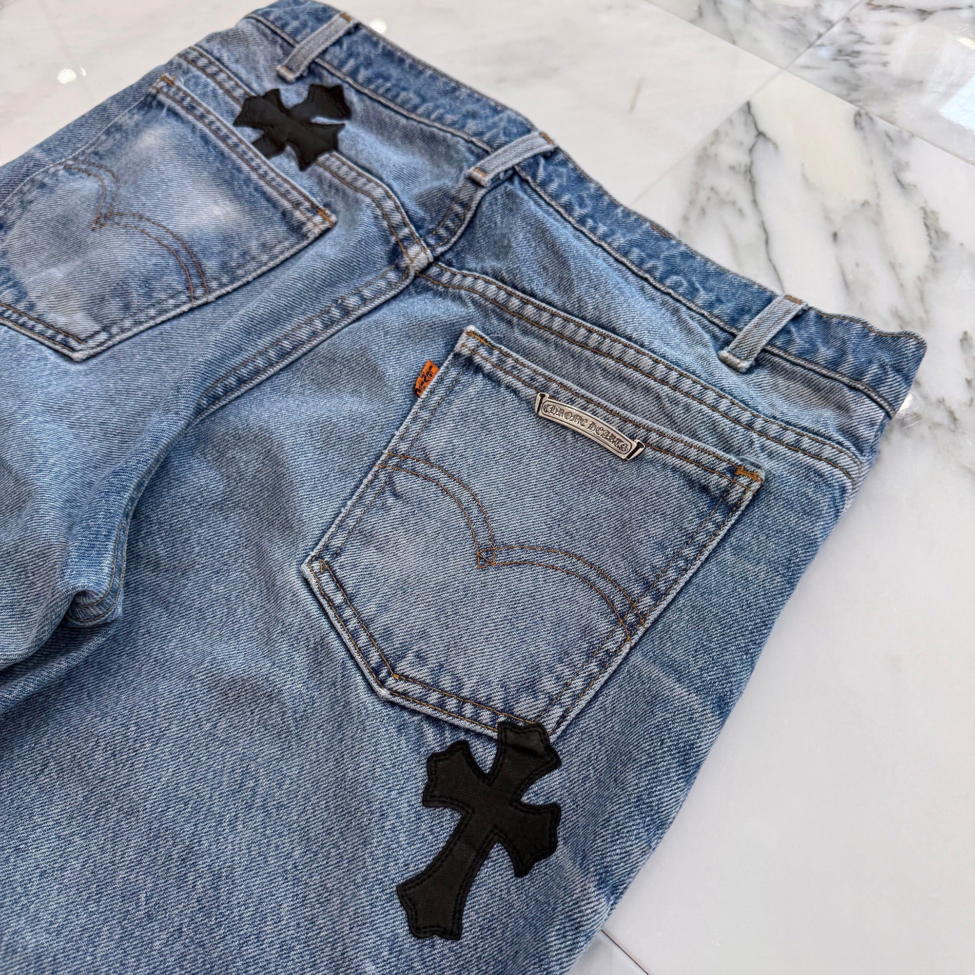 CHROME HEARTS × Levi's VNTG Leather Cross Patch Jeans Size 32 クロムハーツ × リーバイス ヴィンテージ レザークロスパッチ ジーンズ デニムパンツ サイズ32
