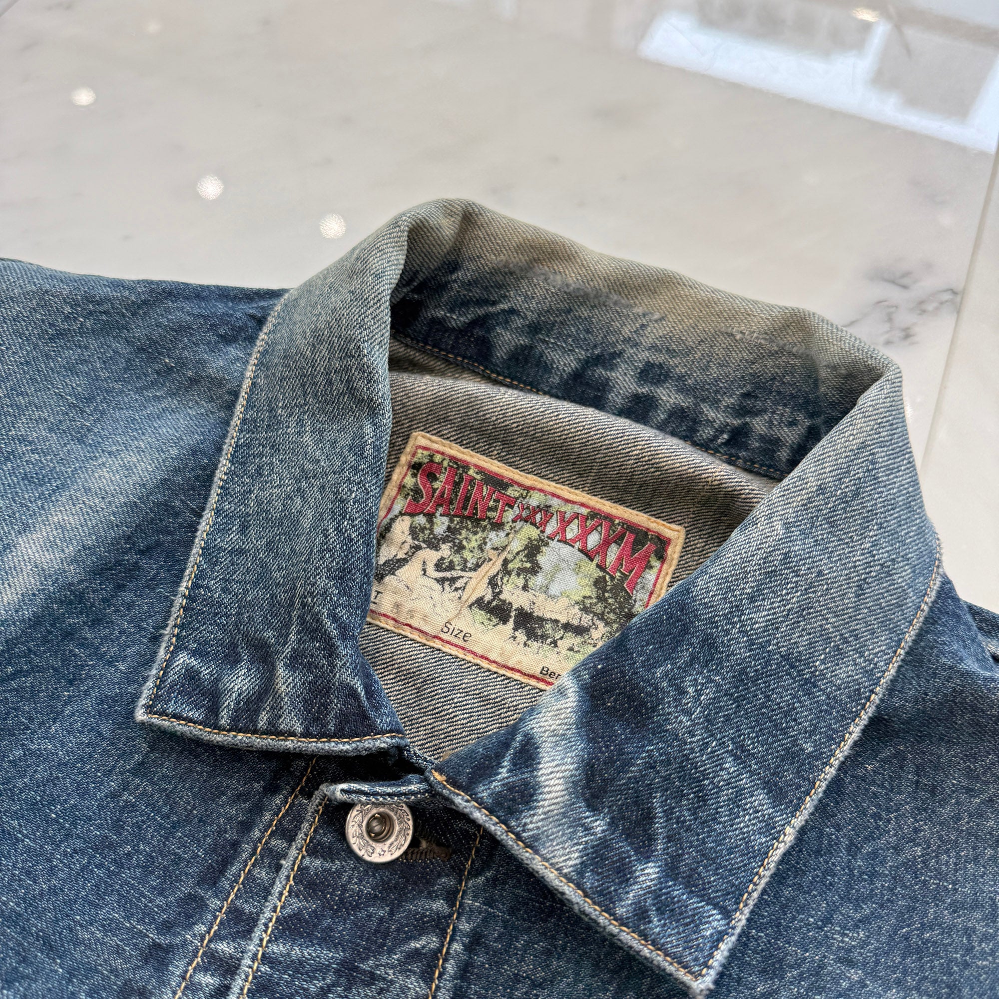 SAINT Mxxxxxx × BerBerJin 2025SS Damage Denim Jacket SM-HR8-0000-C39 Size XL セントマイケル×ベルベルジン ダメージ デニムジャケット サイズXL