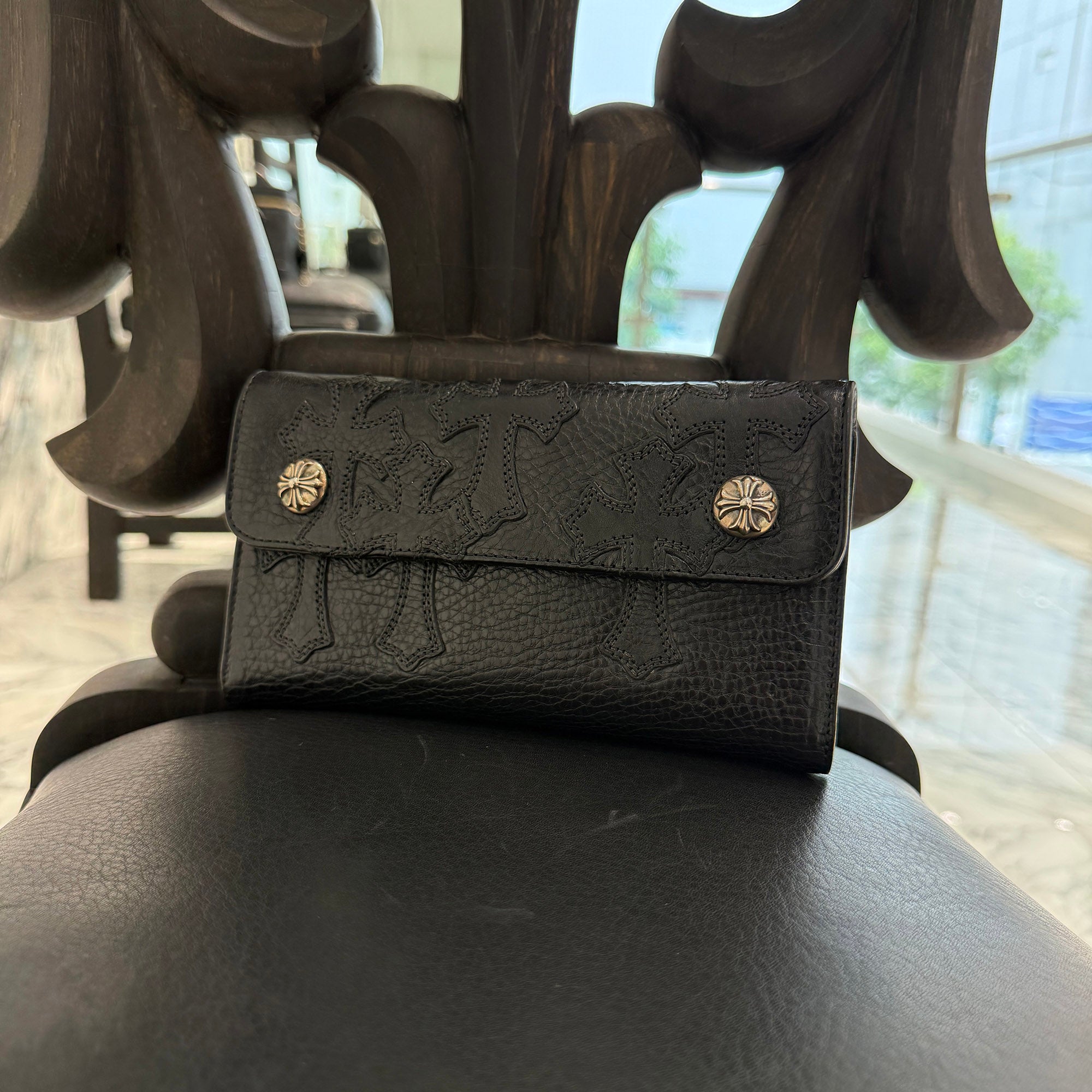 CHROME HEARTS Cemetery Cross Leather Patch Wave Cross Ball Wallet クロムハーツ セメタリークロス レザーパッチ ウェーブクロスボール ウォレット