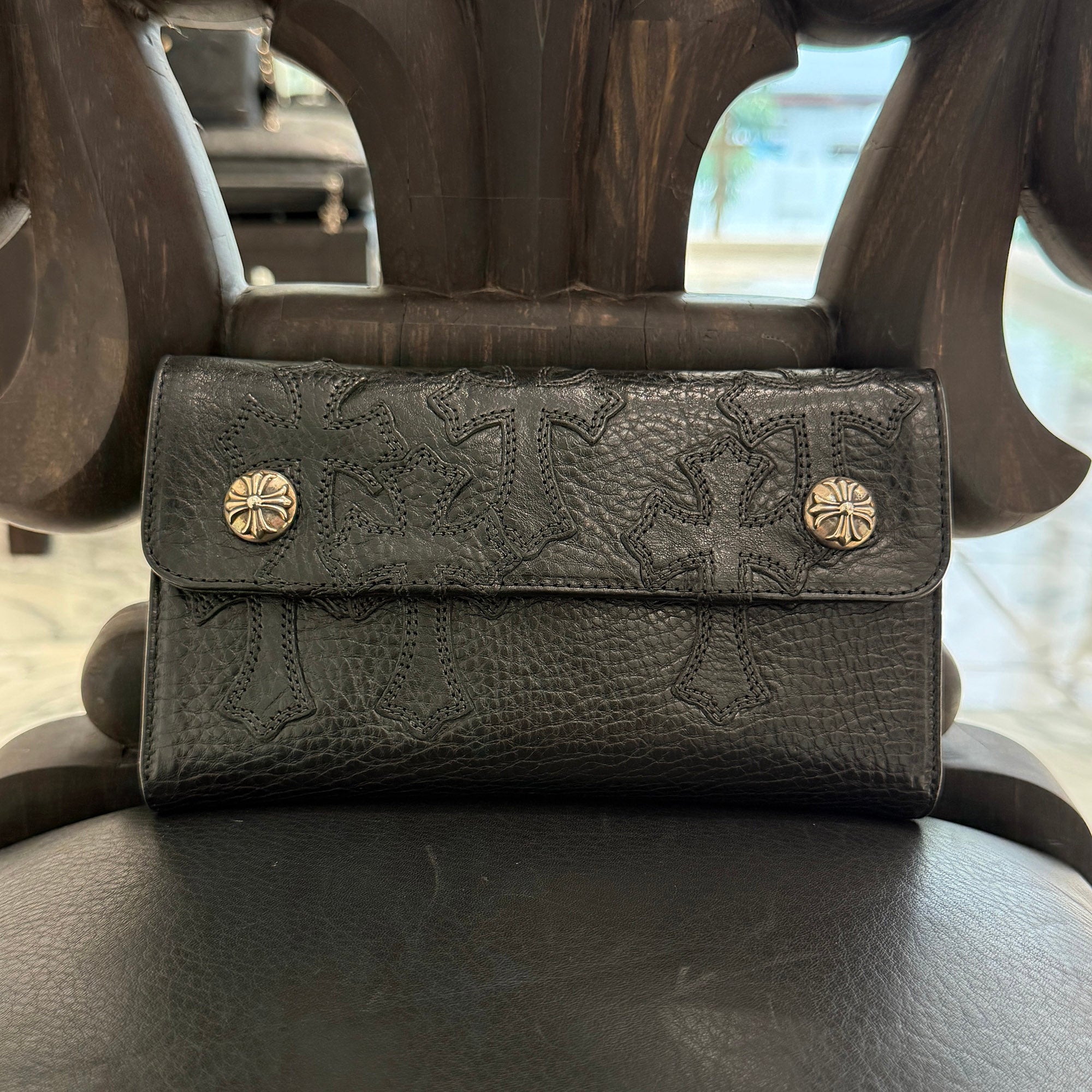 CHROME HEARTS Cemetery Cross Leather Patch Wave Cross Ball Wallet