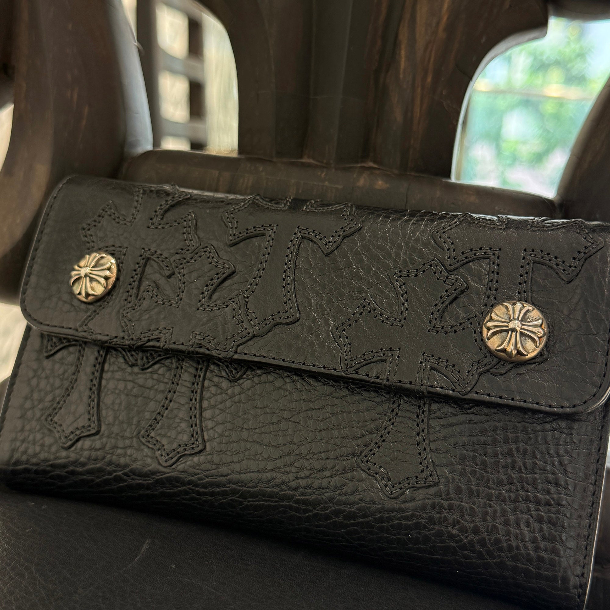 CHROME HEARTS Cemetery Cross Leather Patch Wave Cross Ball Wallet クロムハーツ セメタリークロス レザーパッチ ウェーブクロスボール ウォレット