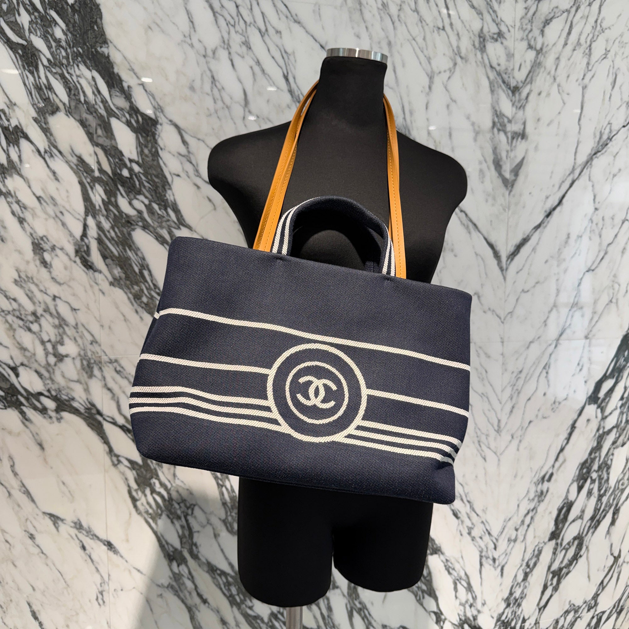 CHANEL COCO Mark Striped Denim Tote Bag シャネル ココマーク ストライプデニム トートバッグ
