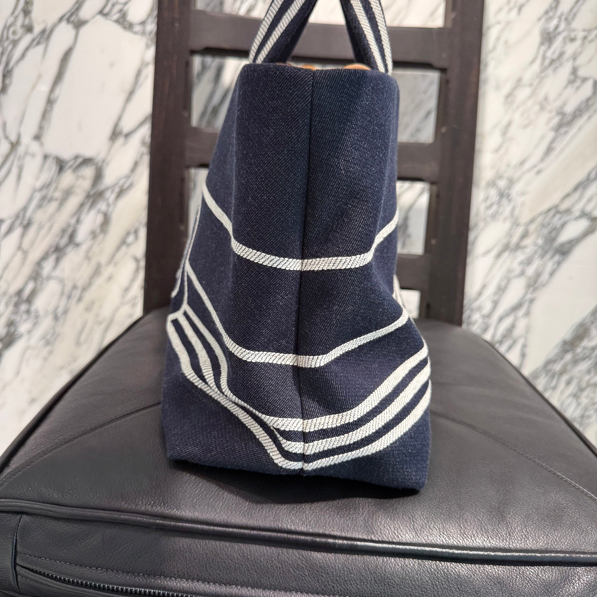 CHANEL COCO Mark Striped Denim Tote Bag シャネル ココマーク ストライプデニム トートバッグ