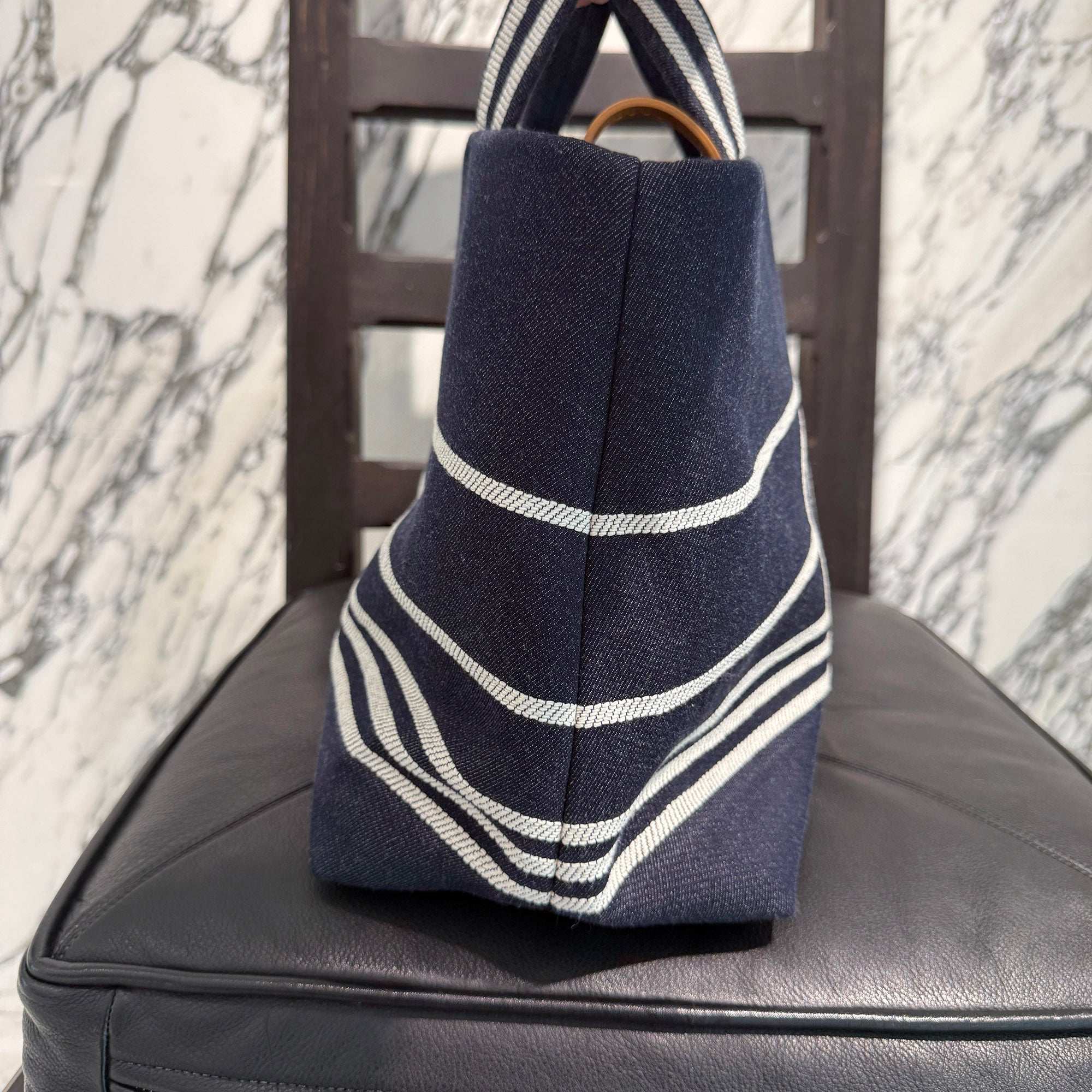 CHANEL COCO Mark Striped Denim Tote Bag シャネル ココマーク ストライプデニム トートバッグ