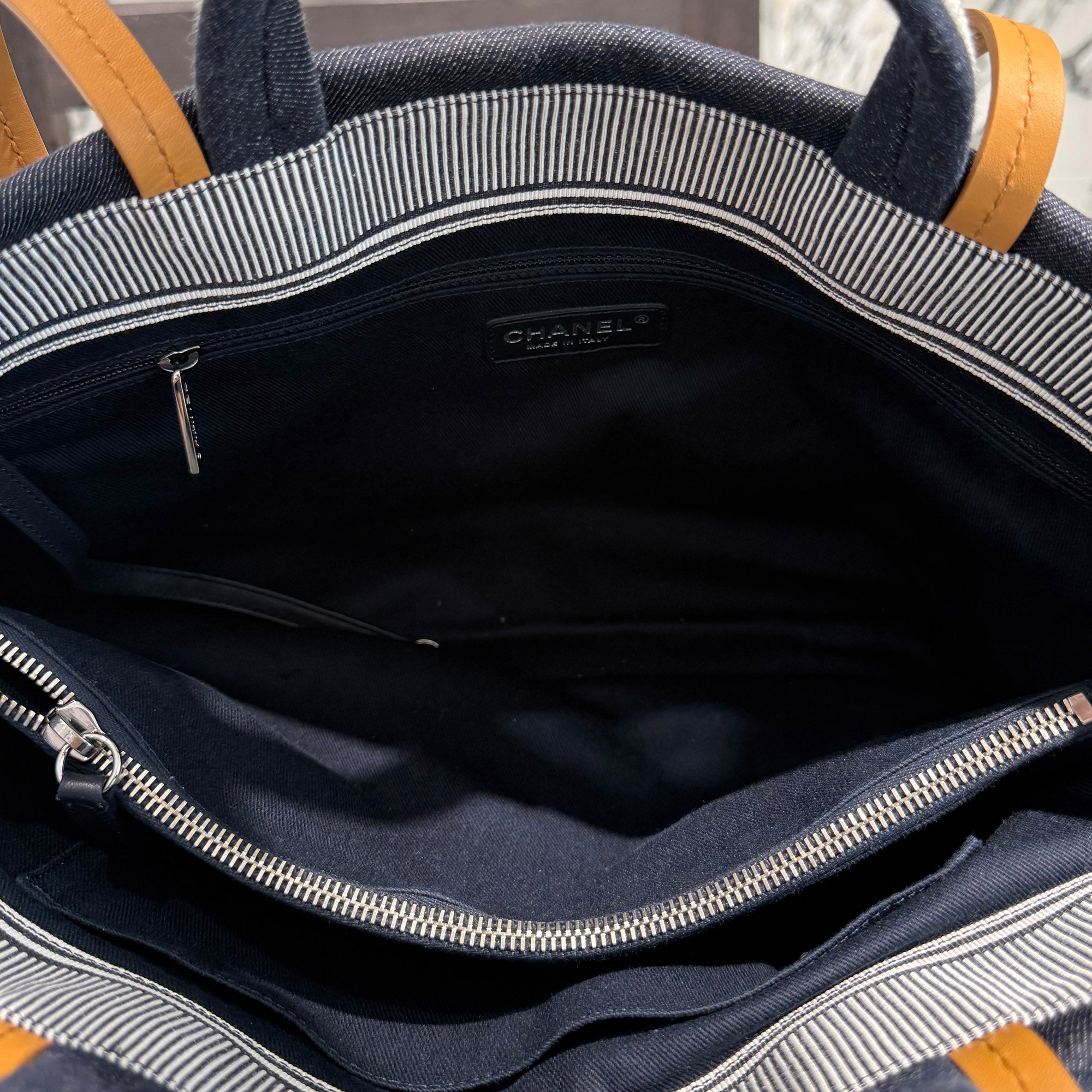 CHANEL COCO Mark Striped Denim Tote Bag シャネル ココマーク ストライプデニム トートバッグ