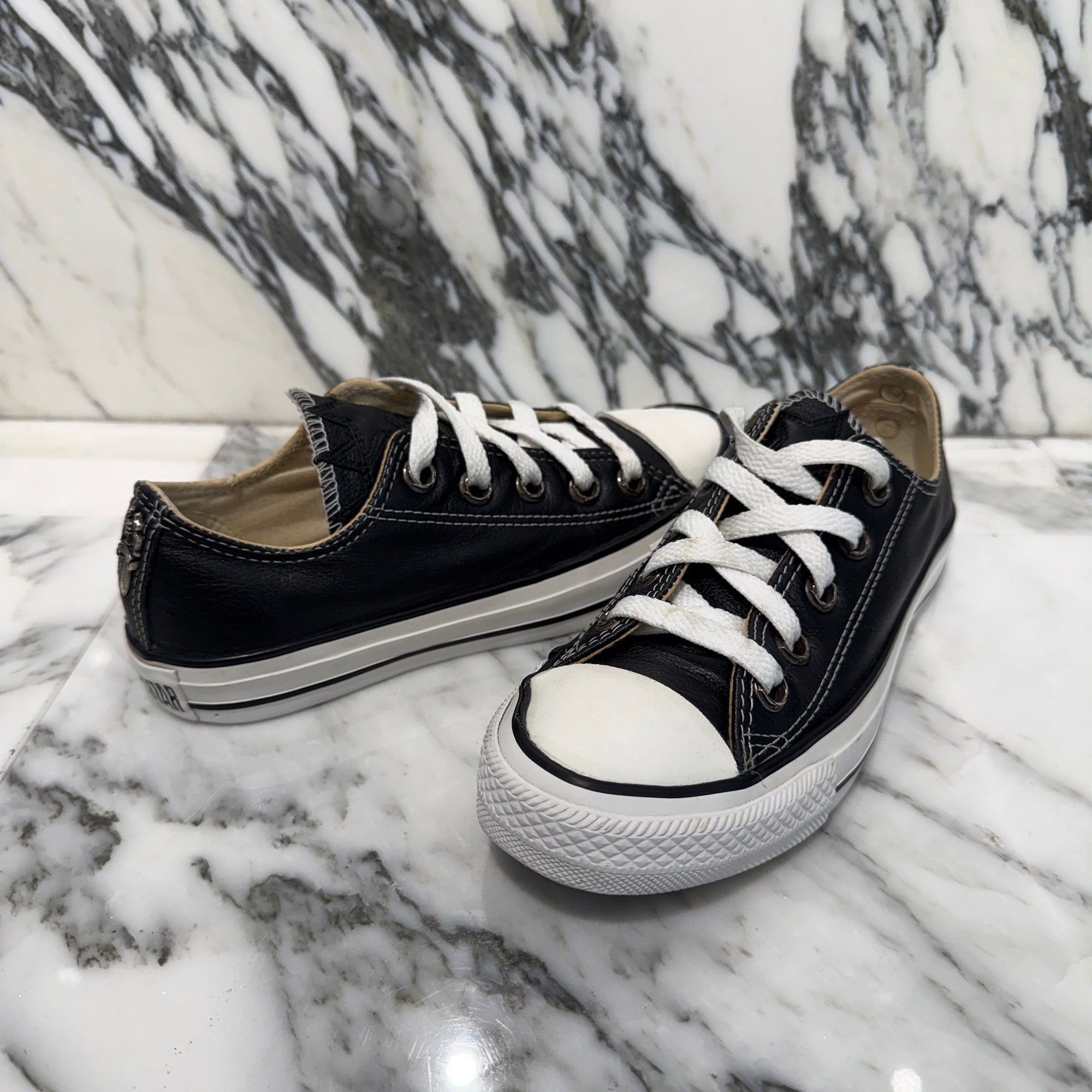 CHROME HEARTS × CONVERSE ALL STAR Star Leather Patch Custom Sneakers Size 4 (23.0cm) クロムハーツ × コンバース オールスター クロスレザーパッチ カスタム スニーカー サイズ4 (23.0cm)