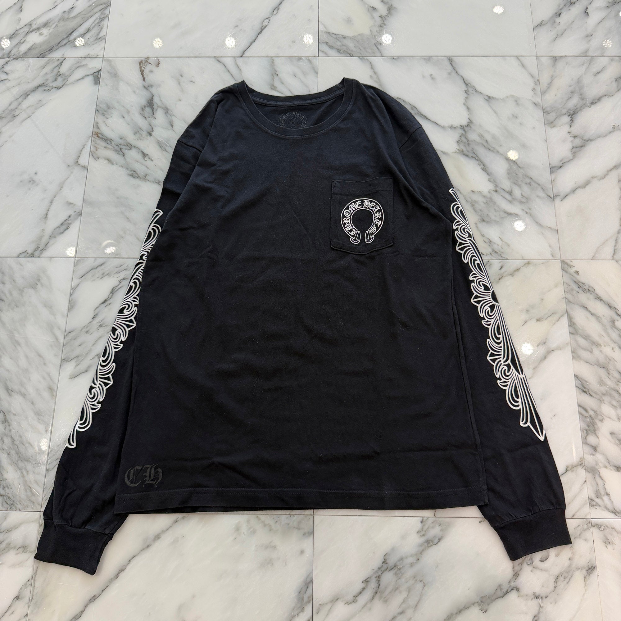 CHROME HEARTS Floral Cross Horseshoe Long Sleeve Tee Size L クロムハーツ フローラルクロス ホースシュー ロングスリーブ Tシャツ サイズL