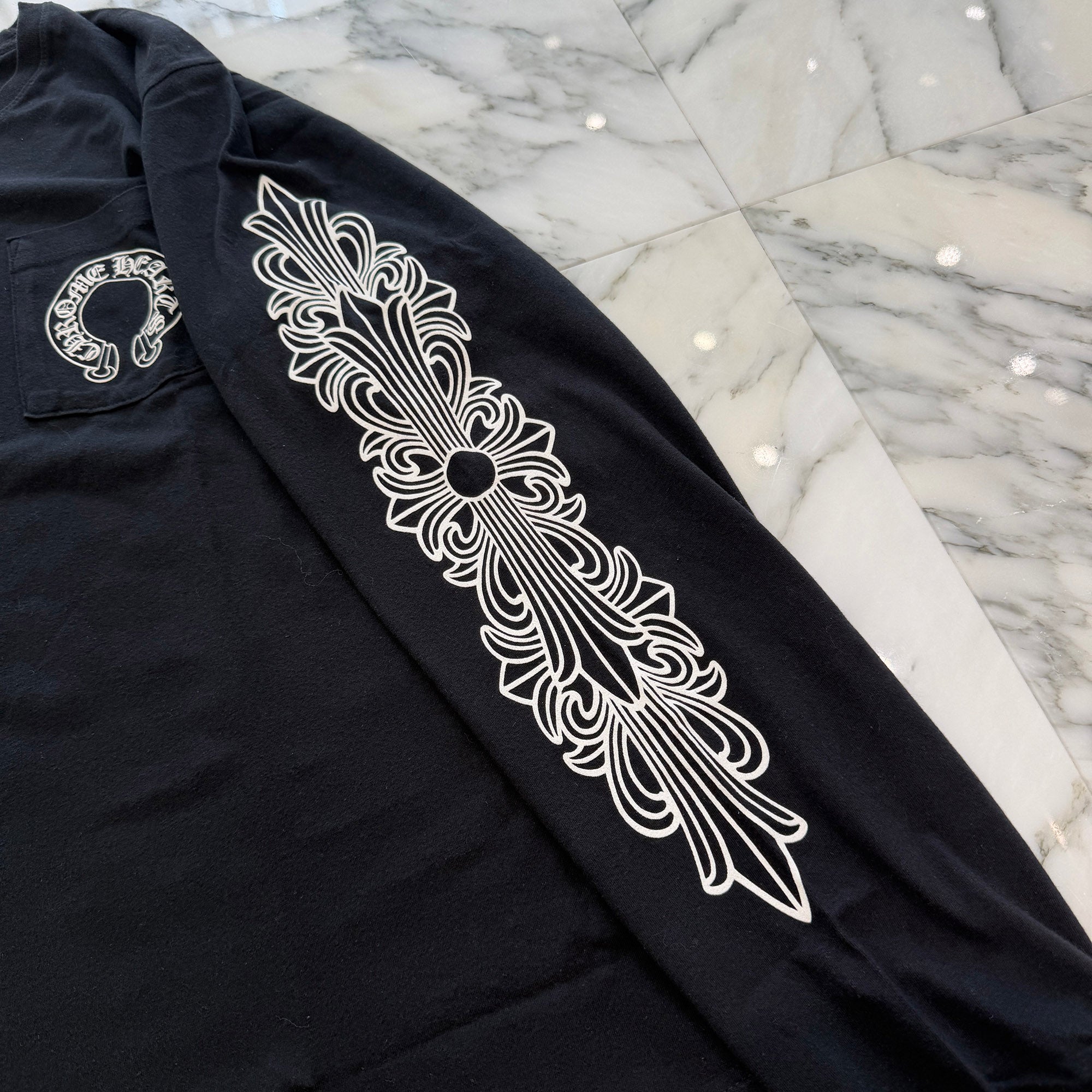 CHROME HEARTS Floral Cross Horseshoe Long Sleeve Tee Size L クロムハーツ フローラルクロス ホースシュー ロングスリーブ Tシャツ サイズL