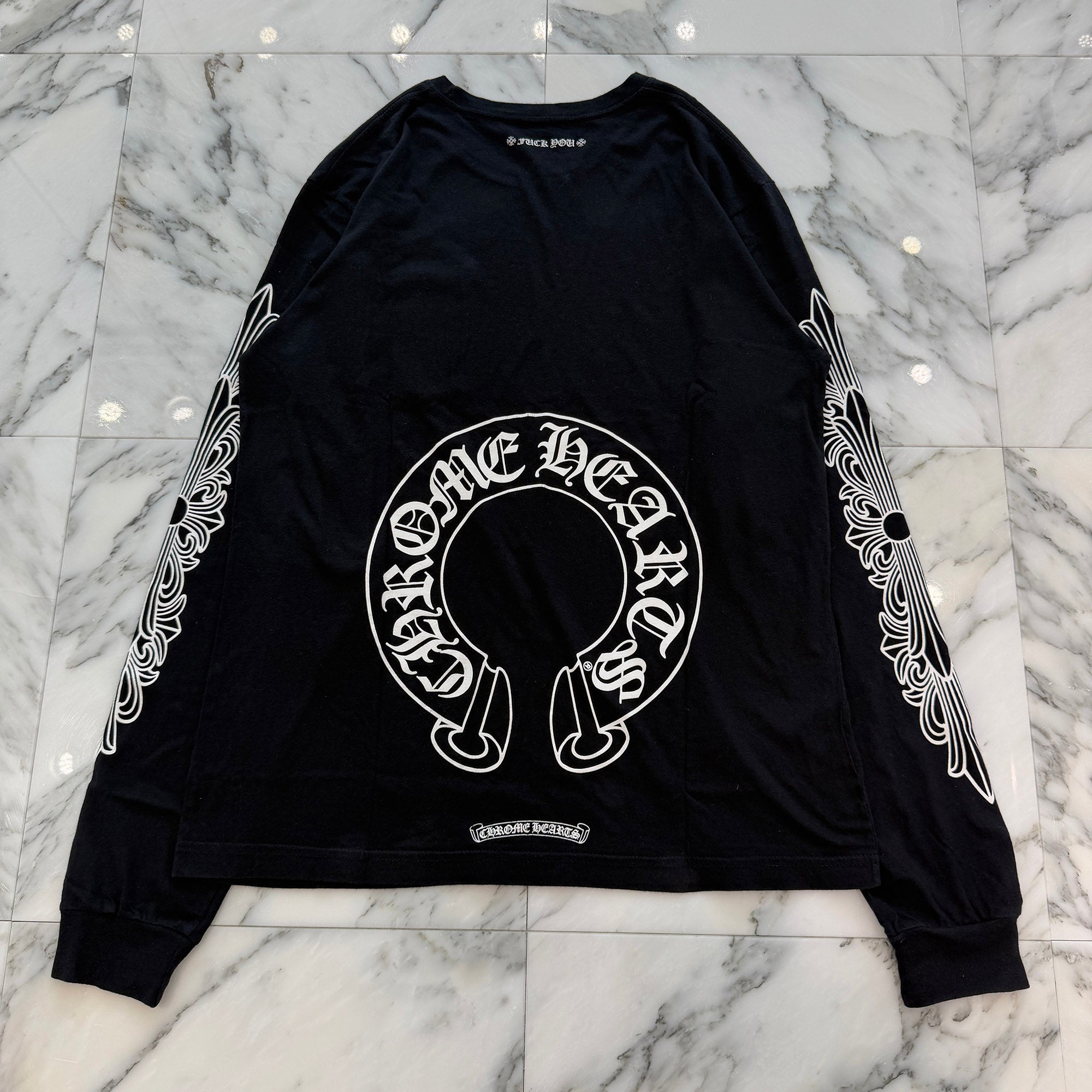 CHROME HEARTS Floral Cross Horseshoe Long Sleeve Tee Size L クロムハーツ フローラルクロス ホースシュー ロングスリーブ Tシャツ サイズL