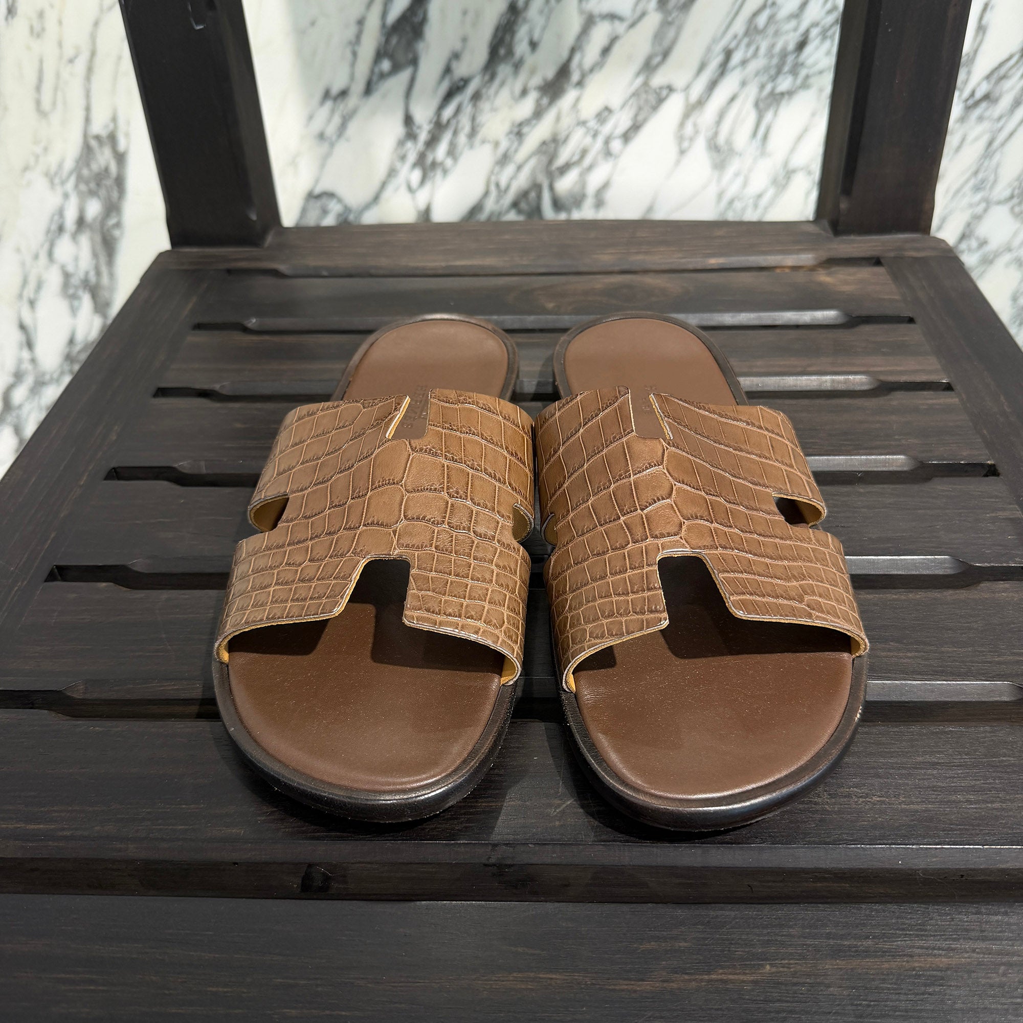 HERMES Izmir Crocodile Flat Sandals "Cocaon" Size 40 (約25.0cm) エルメス イズミール クロコダイル フラットサンダル "コカオン" サイズ40 (約25.0cm)