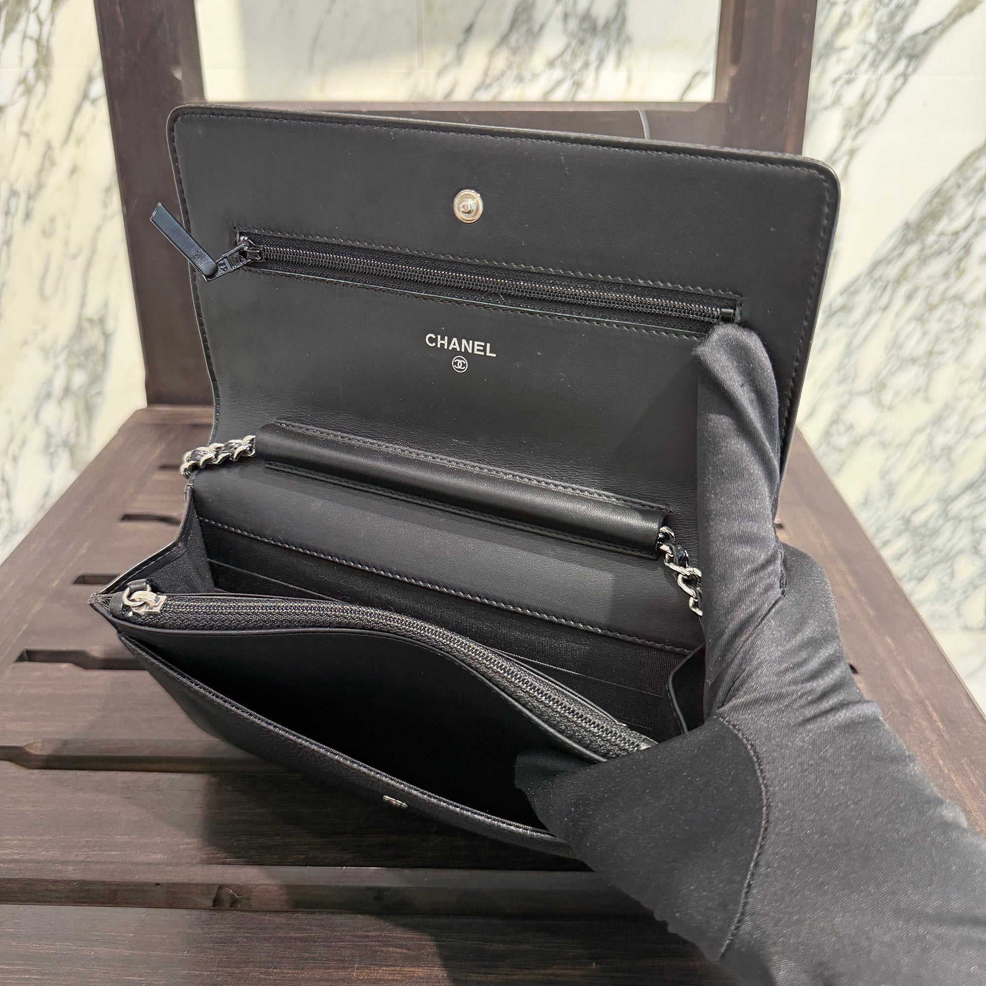 CHANEL Coco Mark 2Way Leather Shoulder Chain Wallet A48654 シャネル ココマーク 2Way レザーショルダー チェーンウォレット