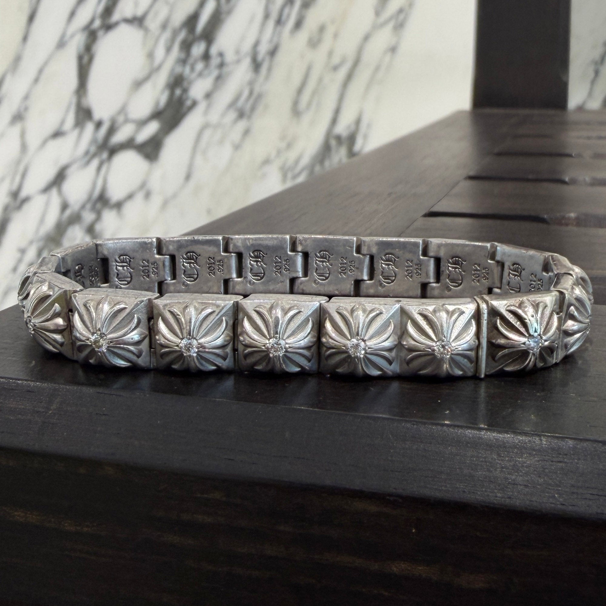 CHROME HEARTS PYRAMID PLS LNK BRACELET 1 Diamond White Rhodium Coating 18コマ クロムハーツ ピラミッドプラスリンク ブレスレット 1ダイヤモンド ホワイトロジウムコーティング 18コマ