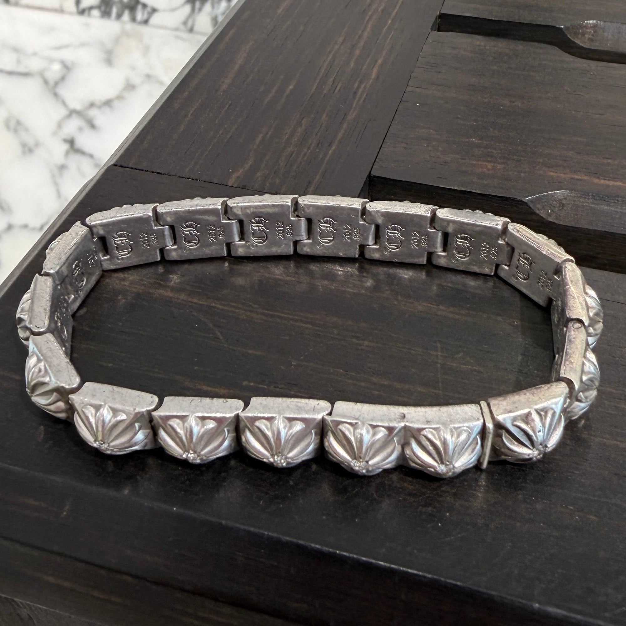 CHROME HEARTS PYRAMID PLS LNK BRACELET 1 Diamond White Rhodium Coating 18コマ クロムハーツ ピラミッドプラスリンク ブレスレット 1ダイヤモンド ホワイトロジウムコーティング 18コマ
