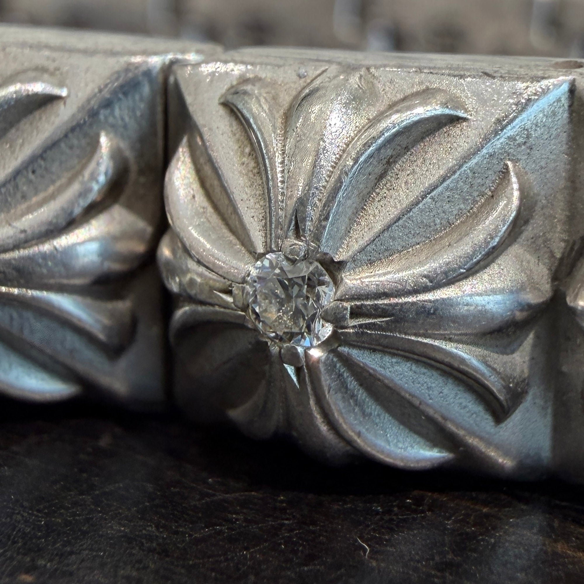 CHROME HEARTS PYRAMID PLS LNK BRACELET 1 Diamond White Rhodium Coating 18コマ クロムハーツ ピラミッドプラスリンク ブレスレット 1ダイヤモンド ホワイトロジウムコーティング 18コマ