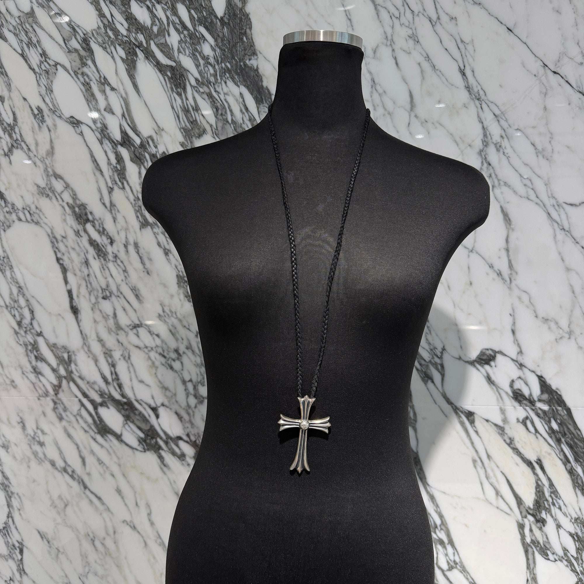 CHROME HEARTS W Boro Tip Leather Blade Large Cross Pendant Top クロムハーツ Wボロチップレザーブレード ラージクロス ペンダントトップ