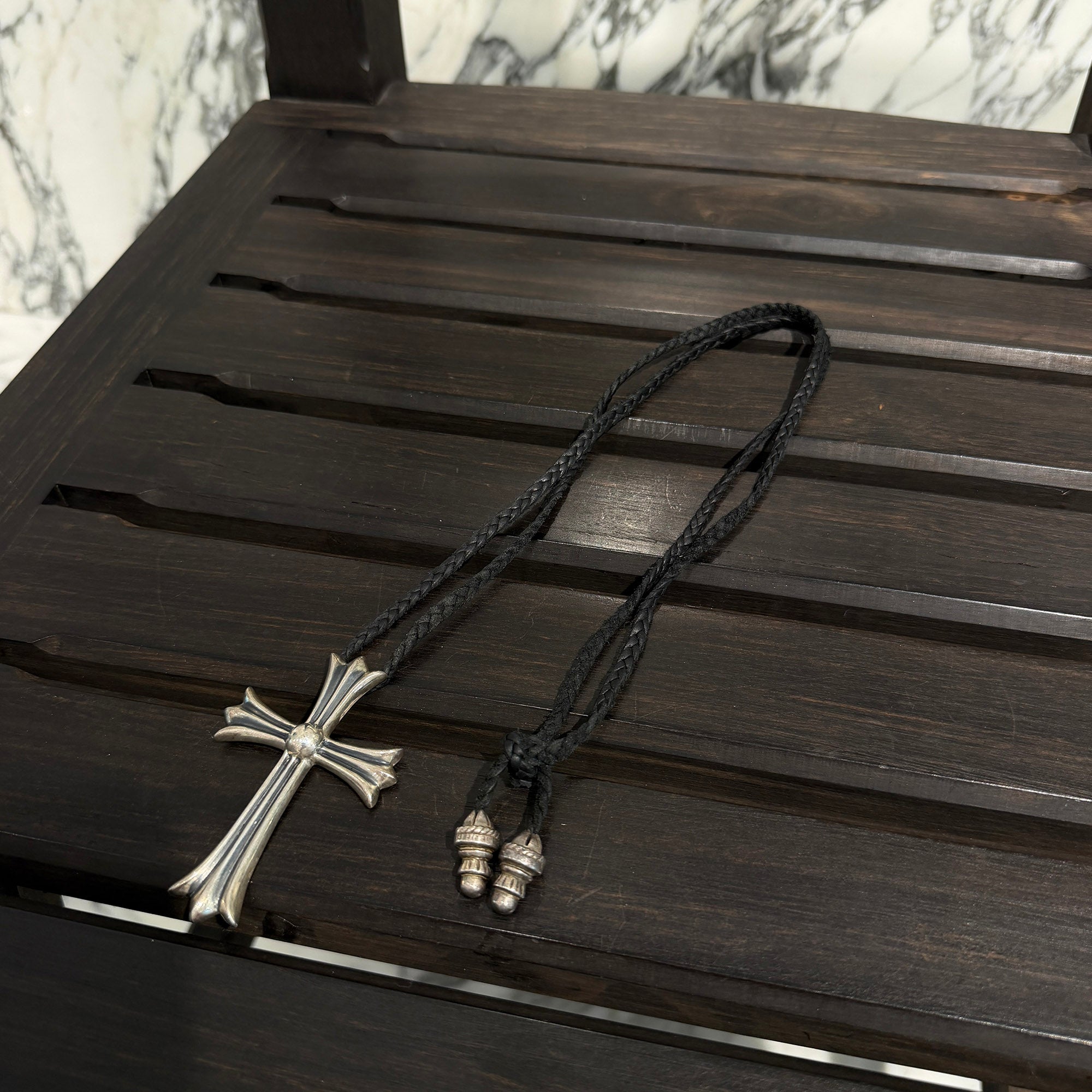 CHROME HEARTS W Boro Tip Leather Blade Large Cross Pendant Top