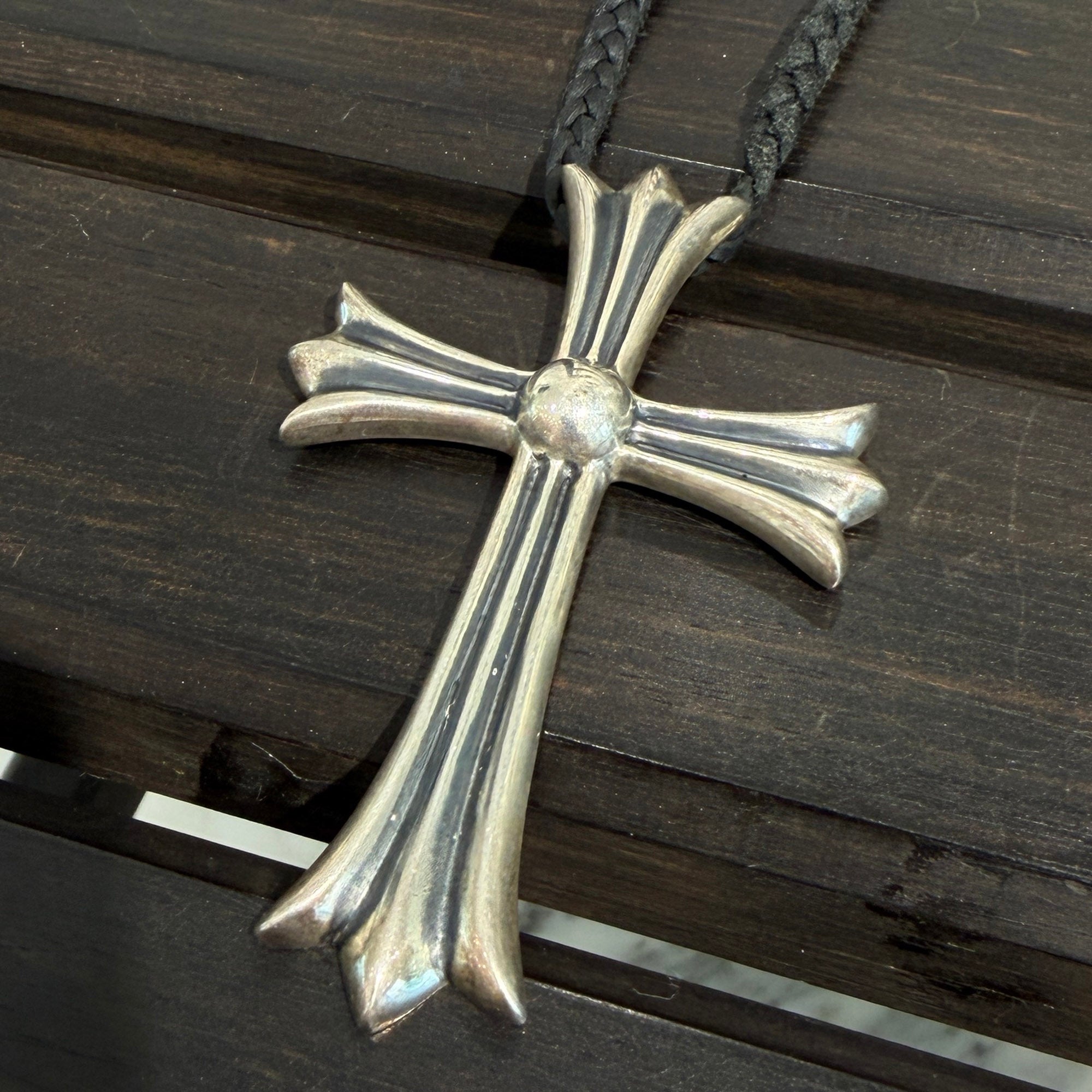 CHROME HEARTS W Boro Tip Leather Blade Large Cross Pendant Top クロムハーツ Wボロチップレザーブレード ラージクロス ペンダントトップ