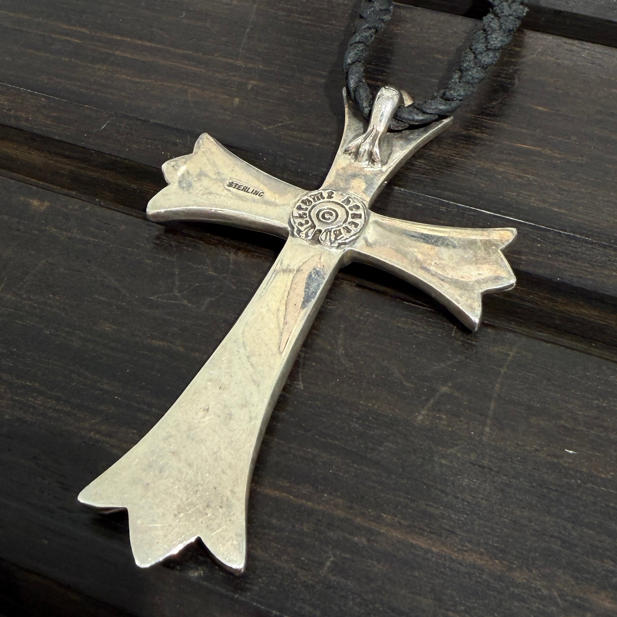 CHROME HEARTS W Boro Tip Leather Blade Large Cross Pendant Top クロムハーツ Wボロチップレザーブレード ラージクロス ペンダントトップ