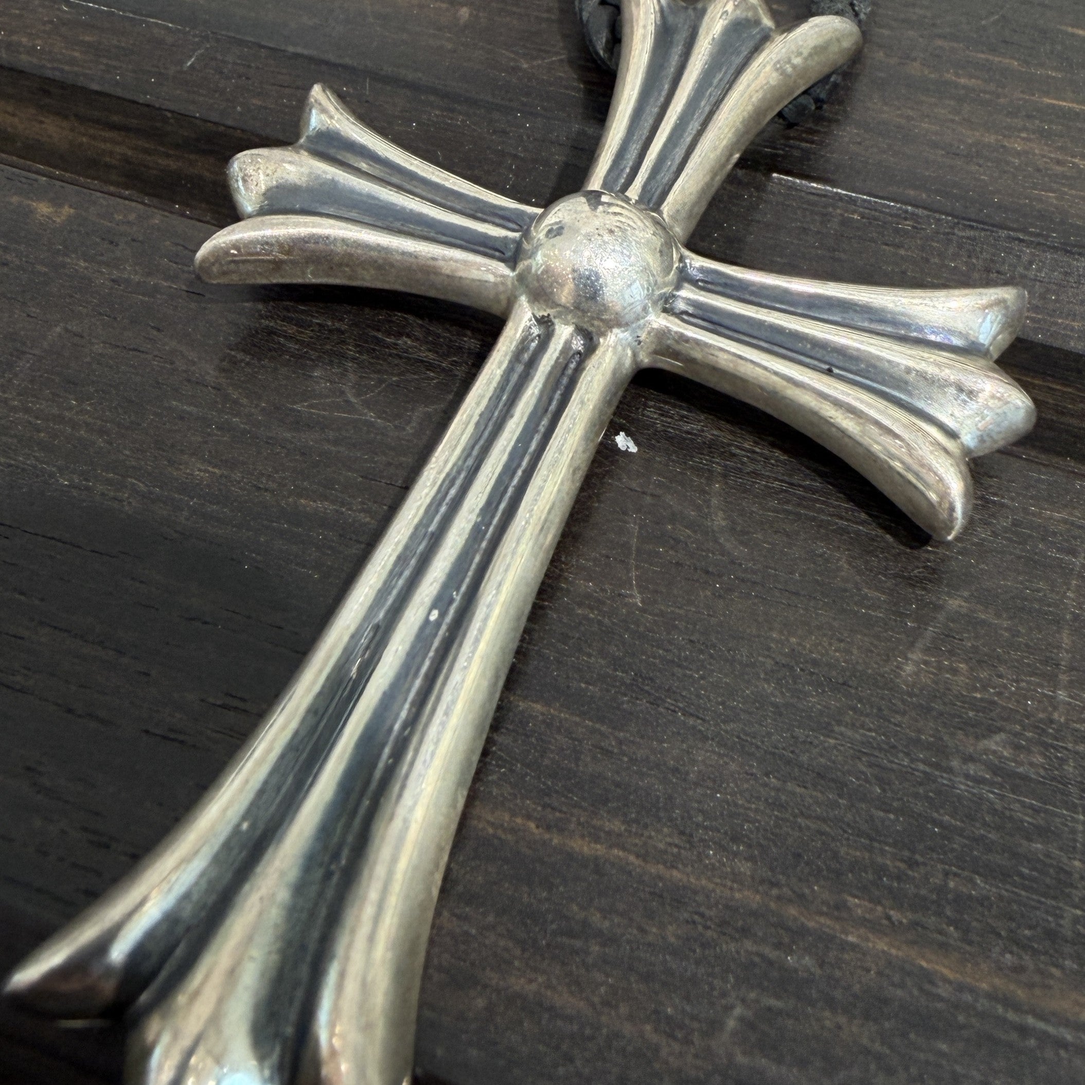 CHROME HEARTS W Boro Tip Leather Blade Large Cross Pendant Top クロムハーツ Wボロチップレザーブレード ラージクロス ペンダントトップ
