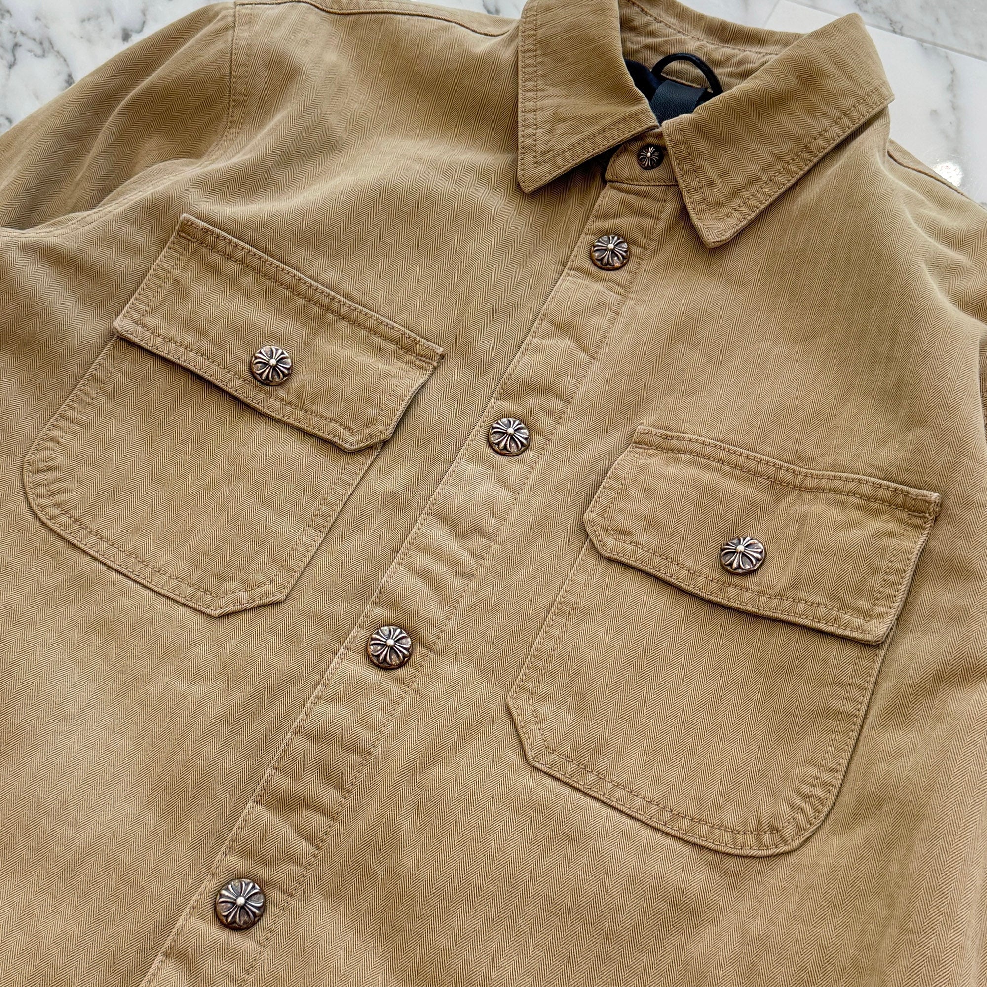 CHROME HEARTS Y NOT WORK DOG Herringbone Shirt Jacket Size M クロムハーツ ワイノット ワークドッグ ヘリンボーン シャツジャケット サイズM