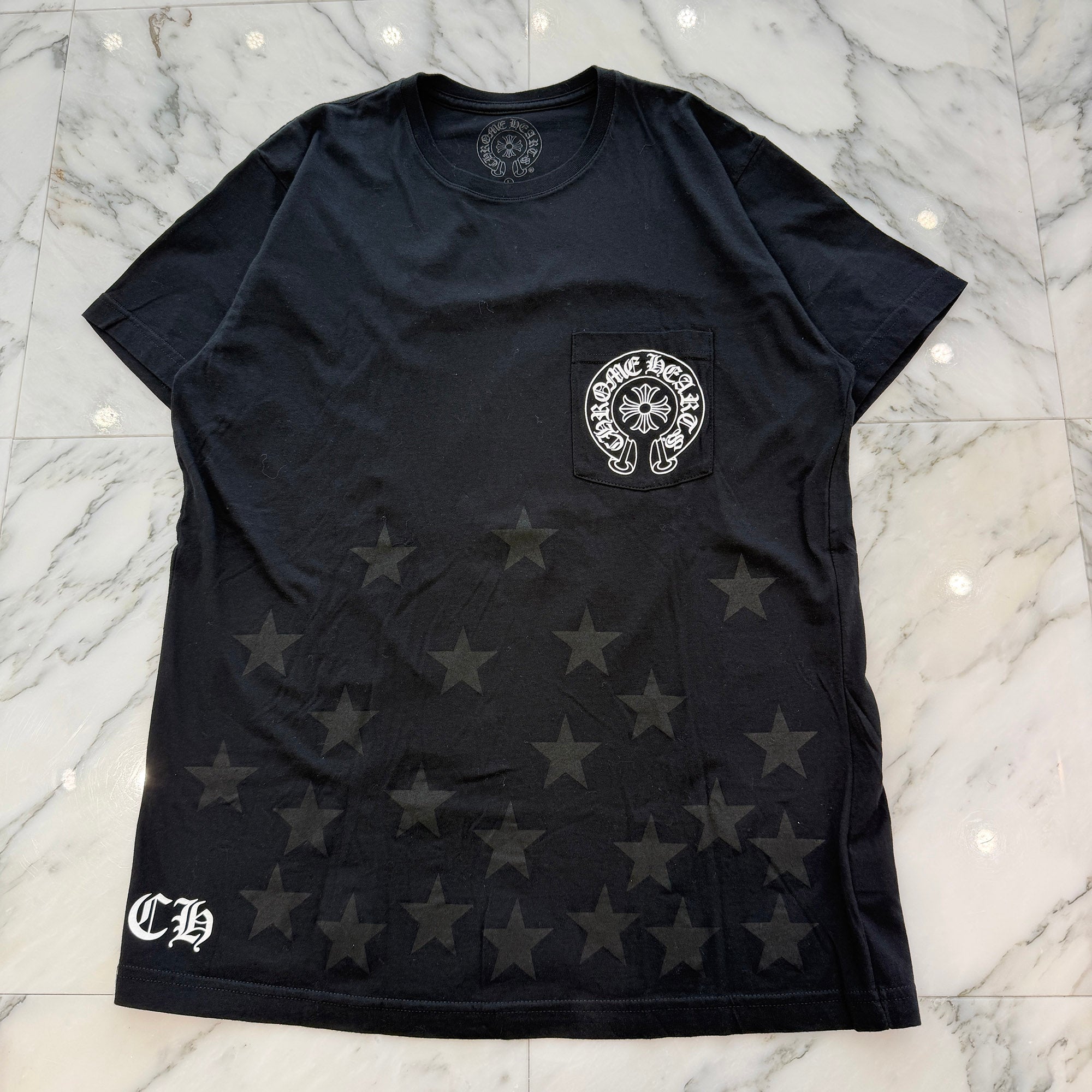 CHROME HEARTS Back Scroll Horseshoe Star Print Tee Size L クロムハーツ バックスクロール ホースシュー スタープリントTシャツ サイズL